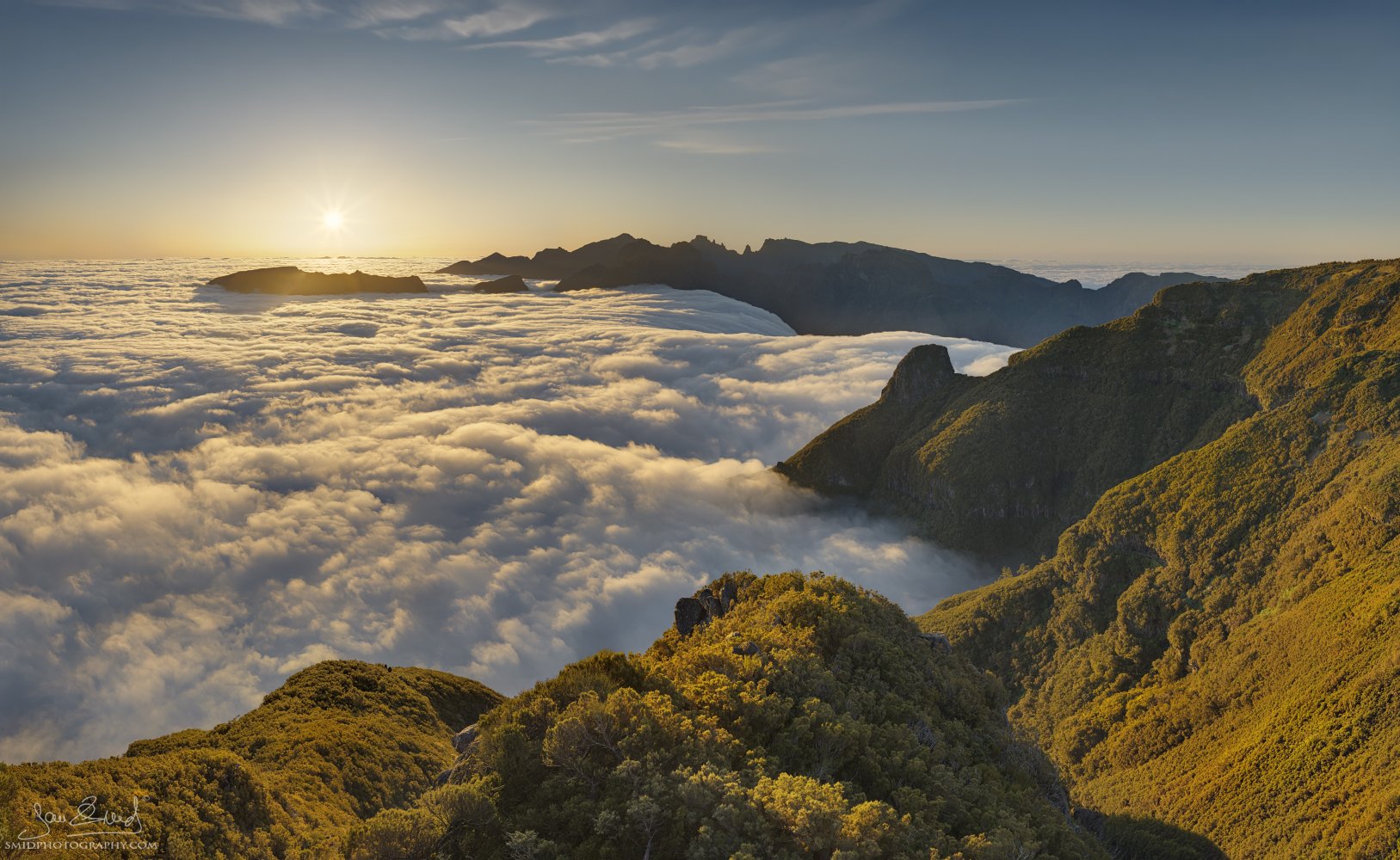 Spectacular sunrise above the inversion clouds at Bica da Cana, Madeira, overlooking Pico do Arieiro during Jan Smid's May photo expedition.