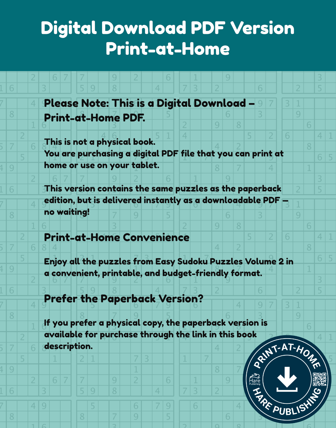 Digital Download PDF information page for print-at-home edition.