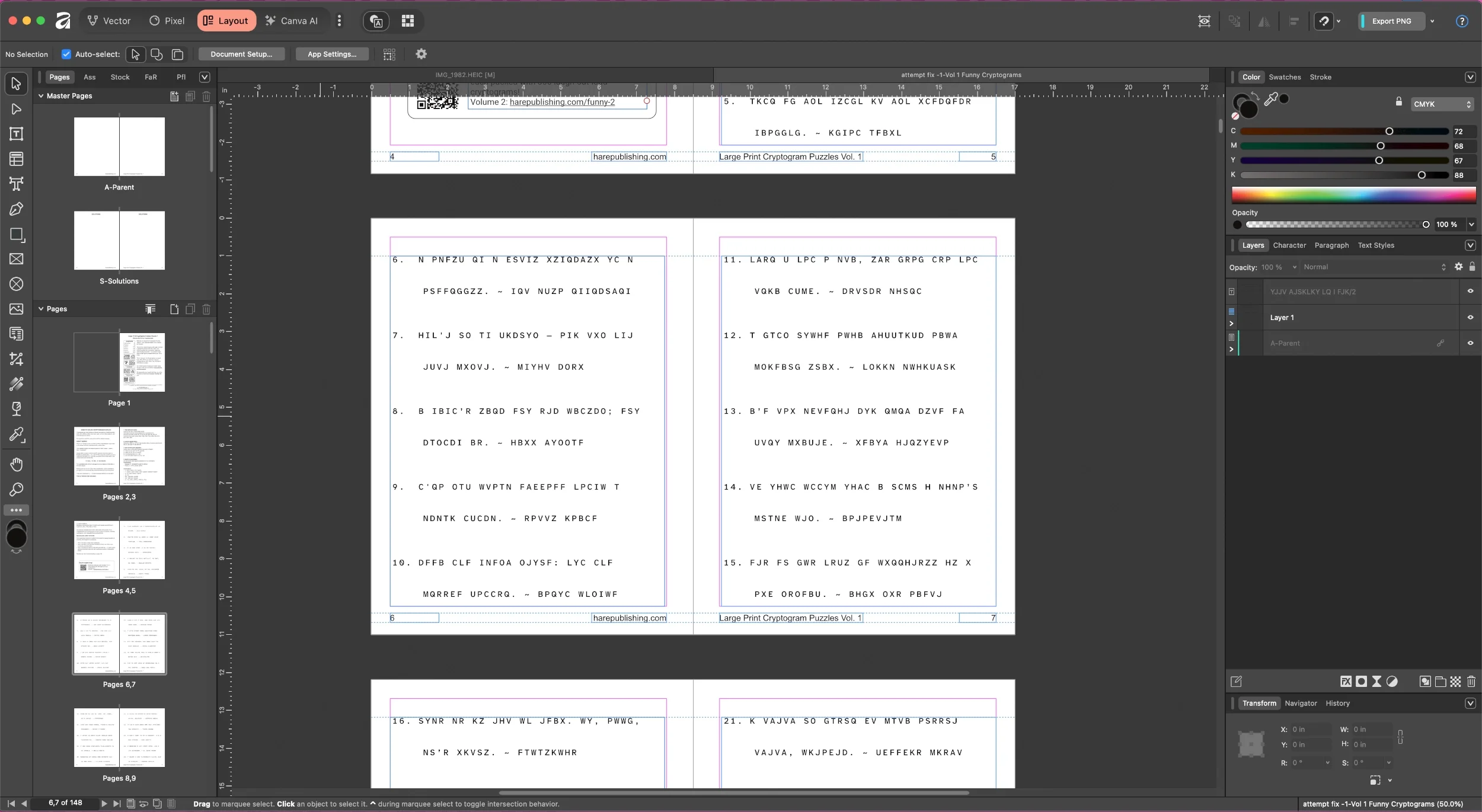 Creating cryptogram puzzle book.