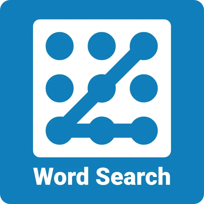Word Search puzzle icon showing connected letters forming a hidden word in a letter grid