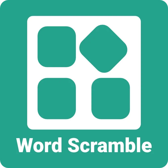 Word Scramble puzzle icon showing scrambled letter tiles waiting to be rearranged into words