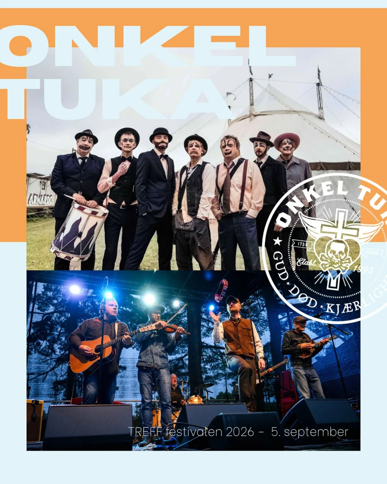 🥁🥁 Vi er s&aring; heldige &aring; f&aring; bes&oslash;k ifra noen onkler ifra Halden i september! Onkel Tuka kommer til Treff-festivalen!! Det blir bluegrass, americana, gospel og ikke minst sirkus n&aring;r de inntar scenen.☀️ 

De er kjent for fe