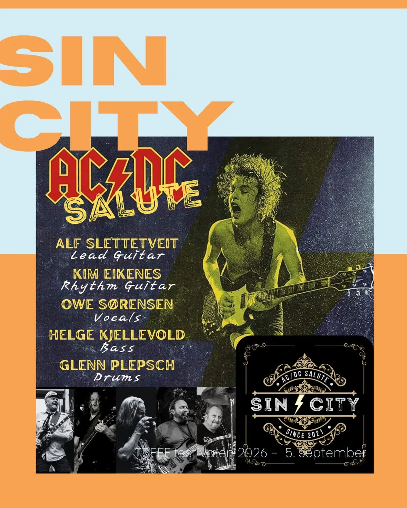 🥁🥁 Sin⚡️City - a salute to Ac/Dc kommer te Stevneplassen i september! Vi gleder oss til &aring; f&aring; klassikere servert p&aring; l&oslash;pende b&aring;nd av ekte rockere!

TREFFes vi?

🎫 billetter kan kj&oslash;pes via link i bio!
F&oslash;lg