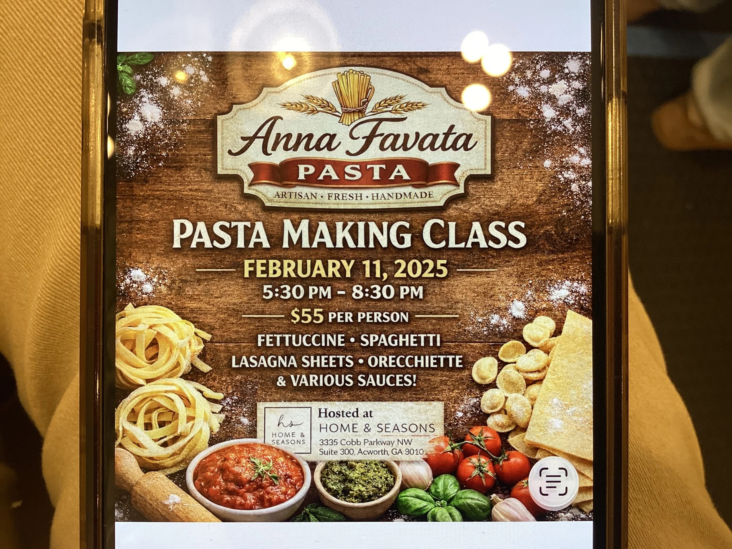 Make your own Pasta Class 2/11/26 5:30-8:30 pm
