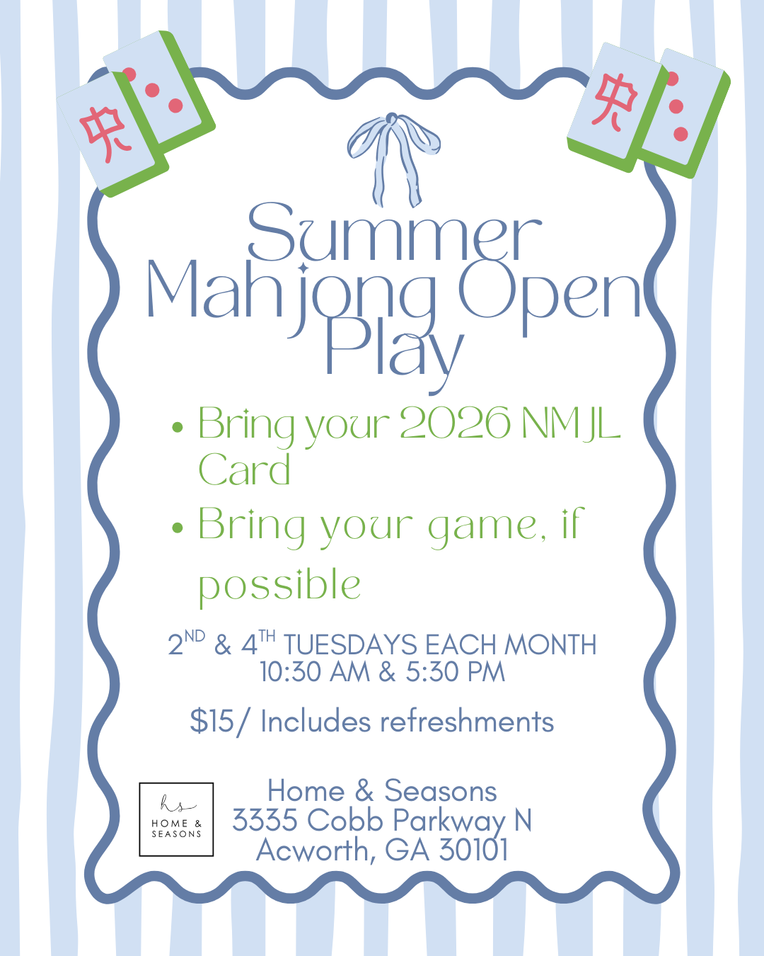 Summer Mahjong Open Play - Register Online 