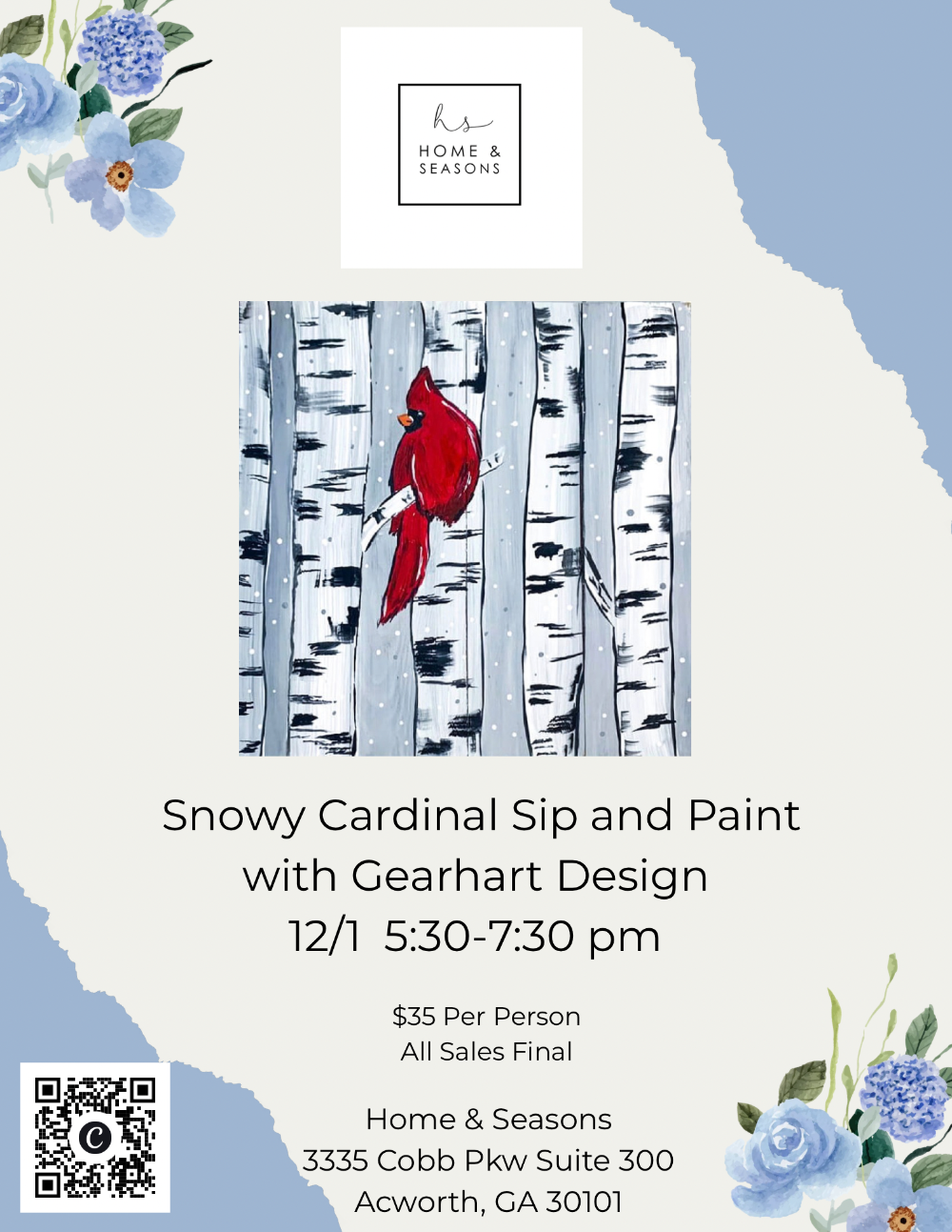Snowy Cardinal Sip & Paint with Gearhart Design