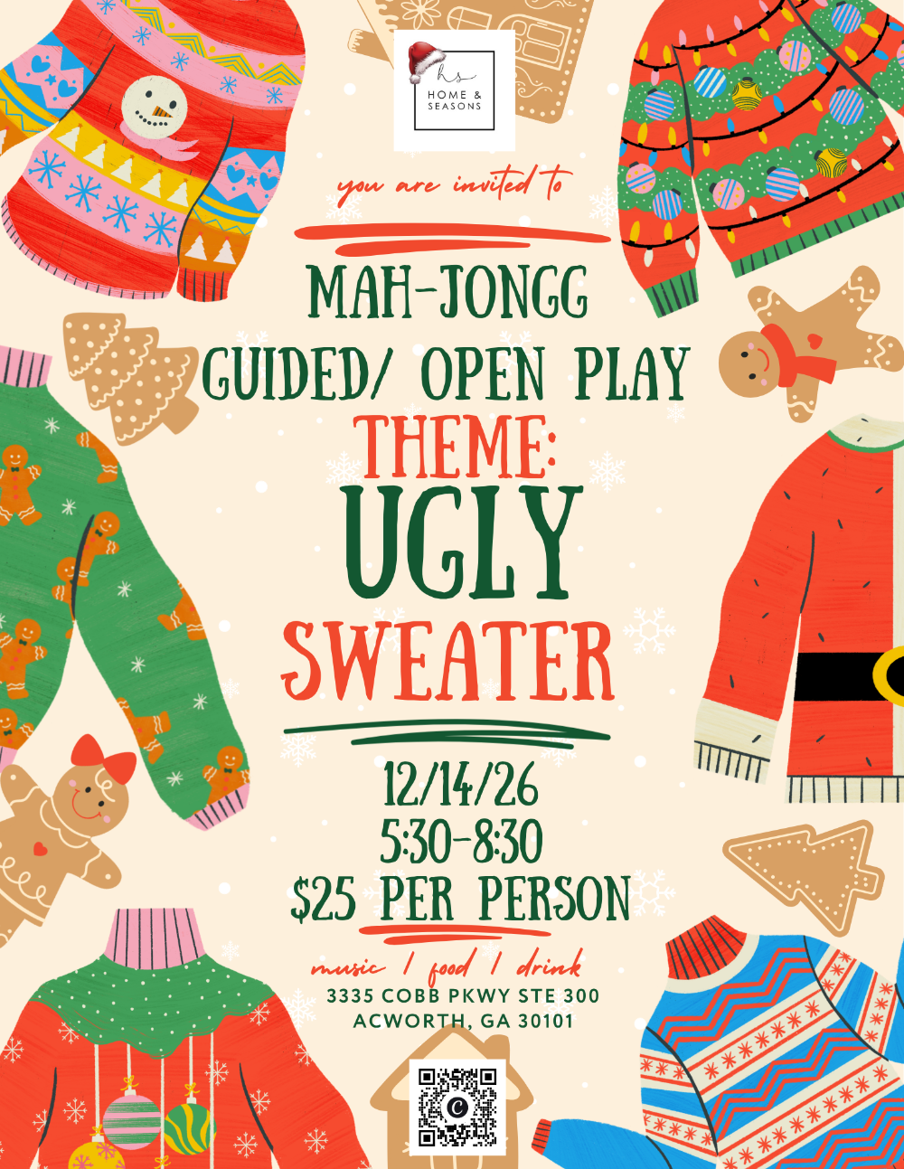 Guided/ Open Play Mah-jongg - Ugly Sweater Themed