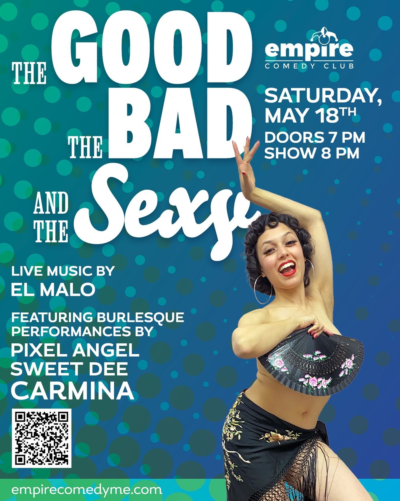 TONIGHT, SAT. MAY 18! The Good, The Bad, and The Sexy! Featuring live music and burlesque performances! Doors at 7pm, show starts at 8pm! 
&bull;
#empirecomedyclub #comedyclub #maine #portlandmaine #thingstodoinmaine #livemusic #burlesque #performanc