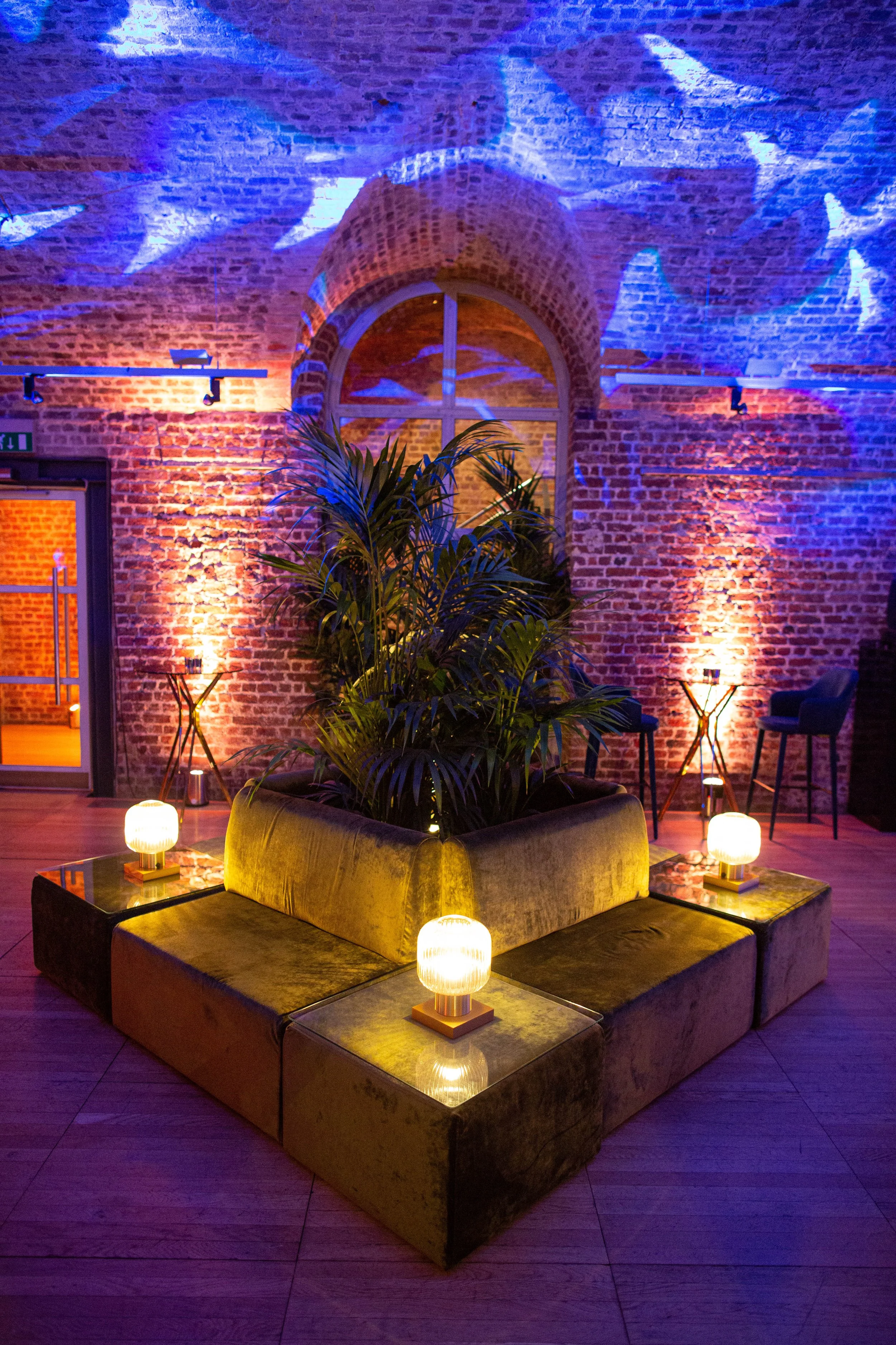 Wedding reception lounge furniture and lighting