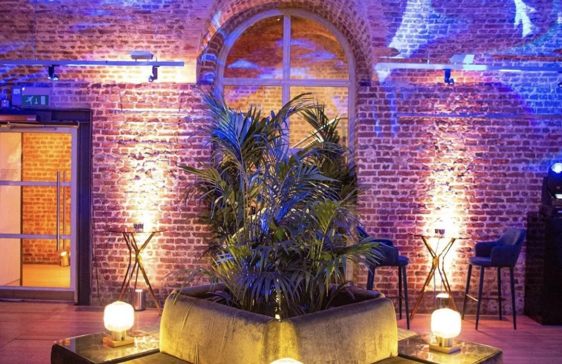 Reception lounge furniture and lighting in underground vaults