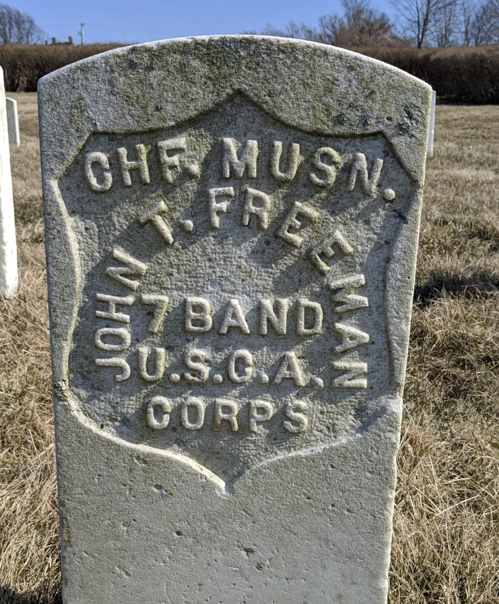 Chief Musician John T. Freeman, conductor of the Band of the 7th United States Coastal Artillery Corps, died April 13, 1914.