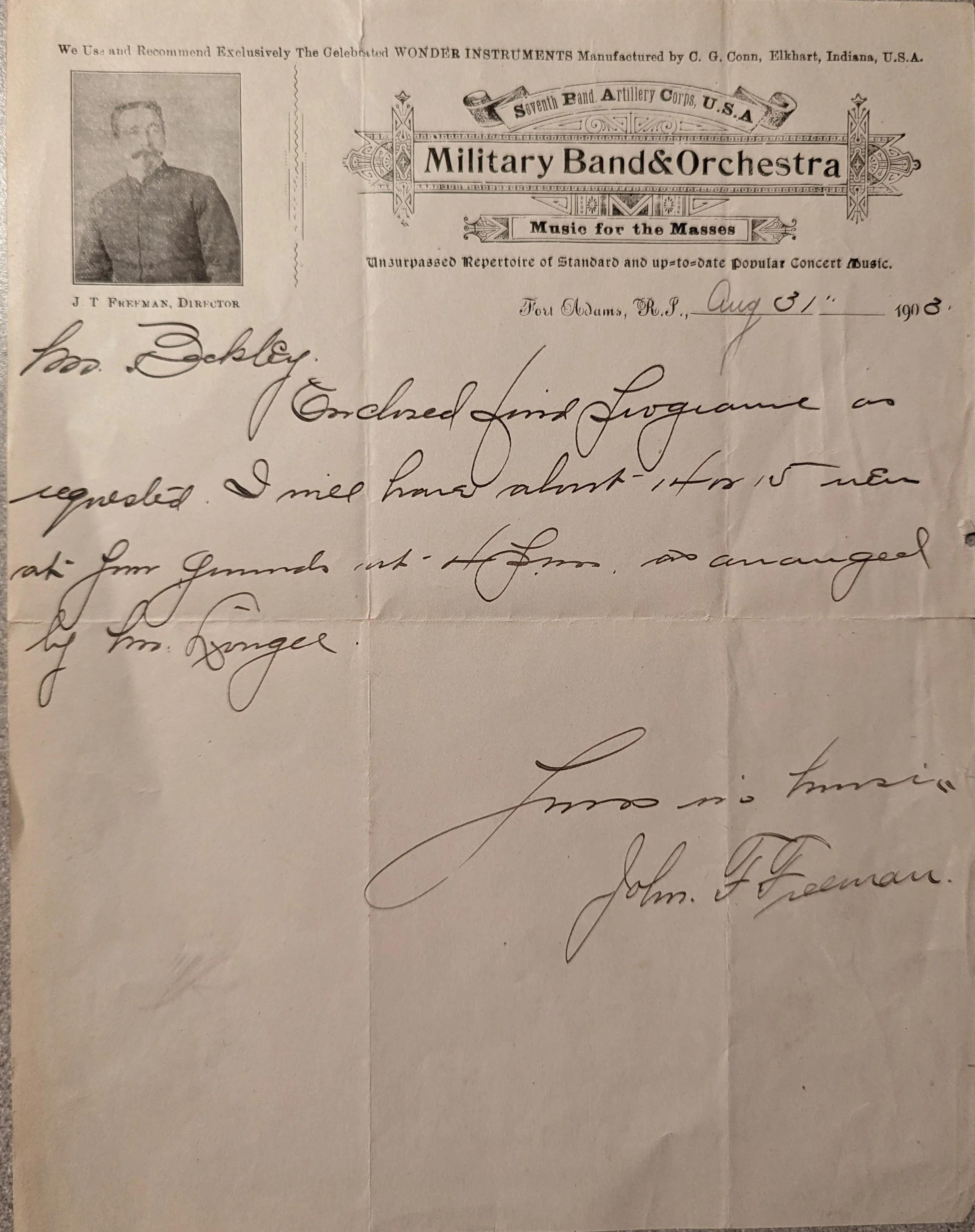 Bandmaster Freeman Letter - 1903