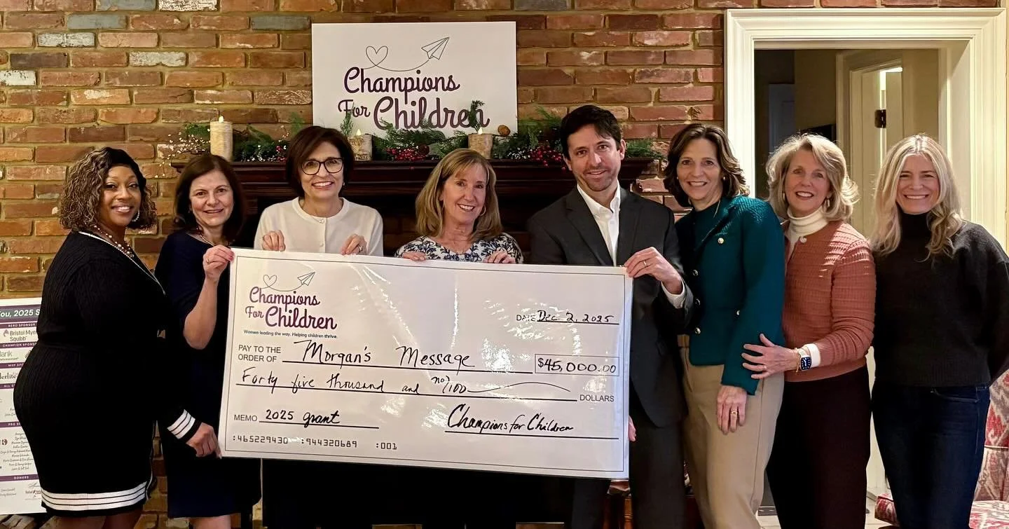 This was a happy happy day. Champions for Children was thrilled and honored to award $45,000 to Morgan&rsquo;s Message!

Through our Countdown to World Mental Health Day event, and the generous sponsorship from Chris Kuzmuk of Bristol Myers Squibb, w