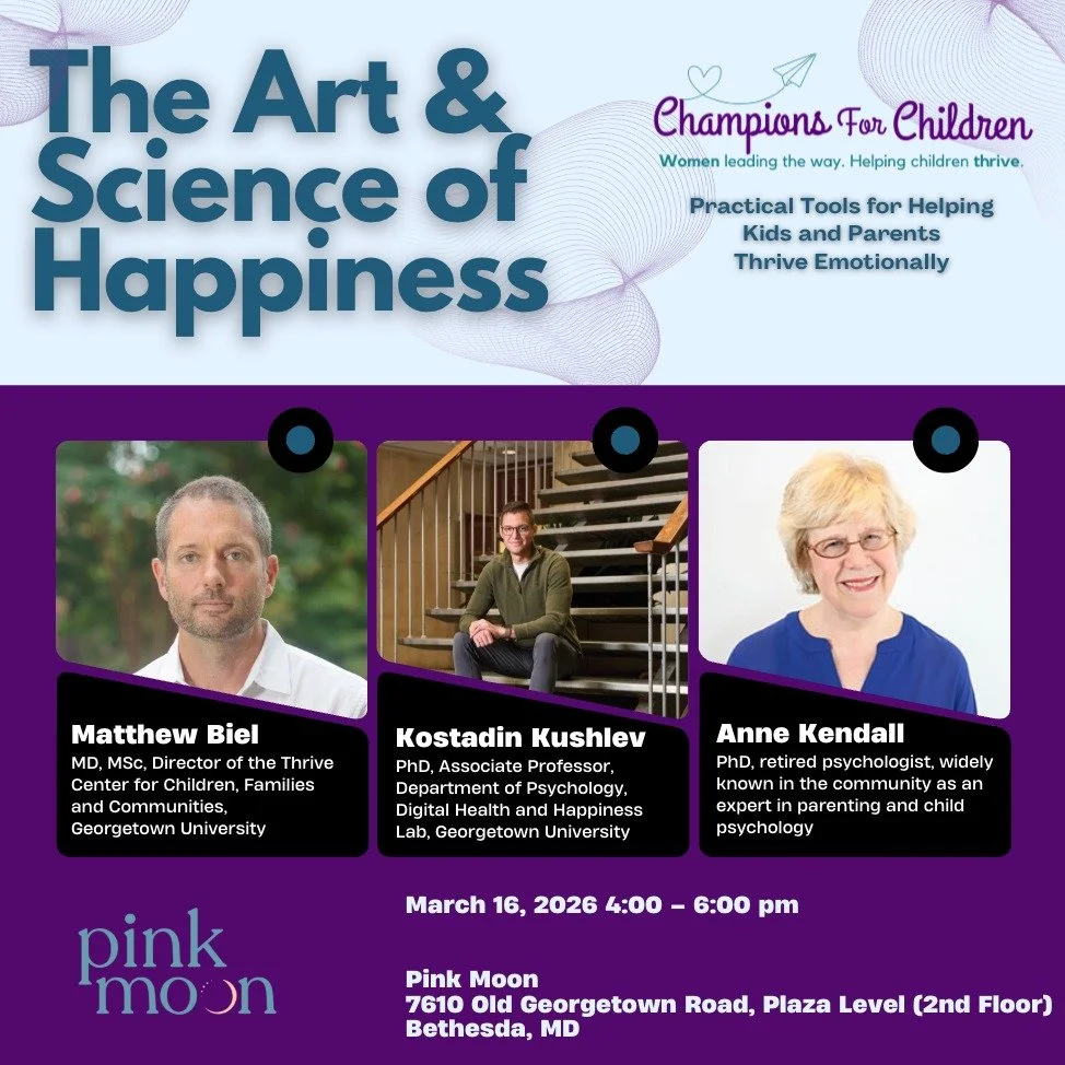 Registration is OPEN!

Champions for Children is hosting an expert panel discussion on what truly helps children flourish&mdash;and how everyday interactions can create the conditions for confidence, curiosity, and well-being to grow. Join parents, e