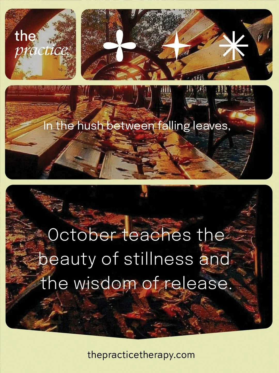 October reminds us that slowing down is not stopping&mdash;it&rsquo;s making space for renewal. What small way will you invite stillness into your days this season?
🍂💛🍁 
Let's talk.
www.thepracticetherapy.com.
#letstalk #nyctherapy #therapy #newyo