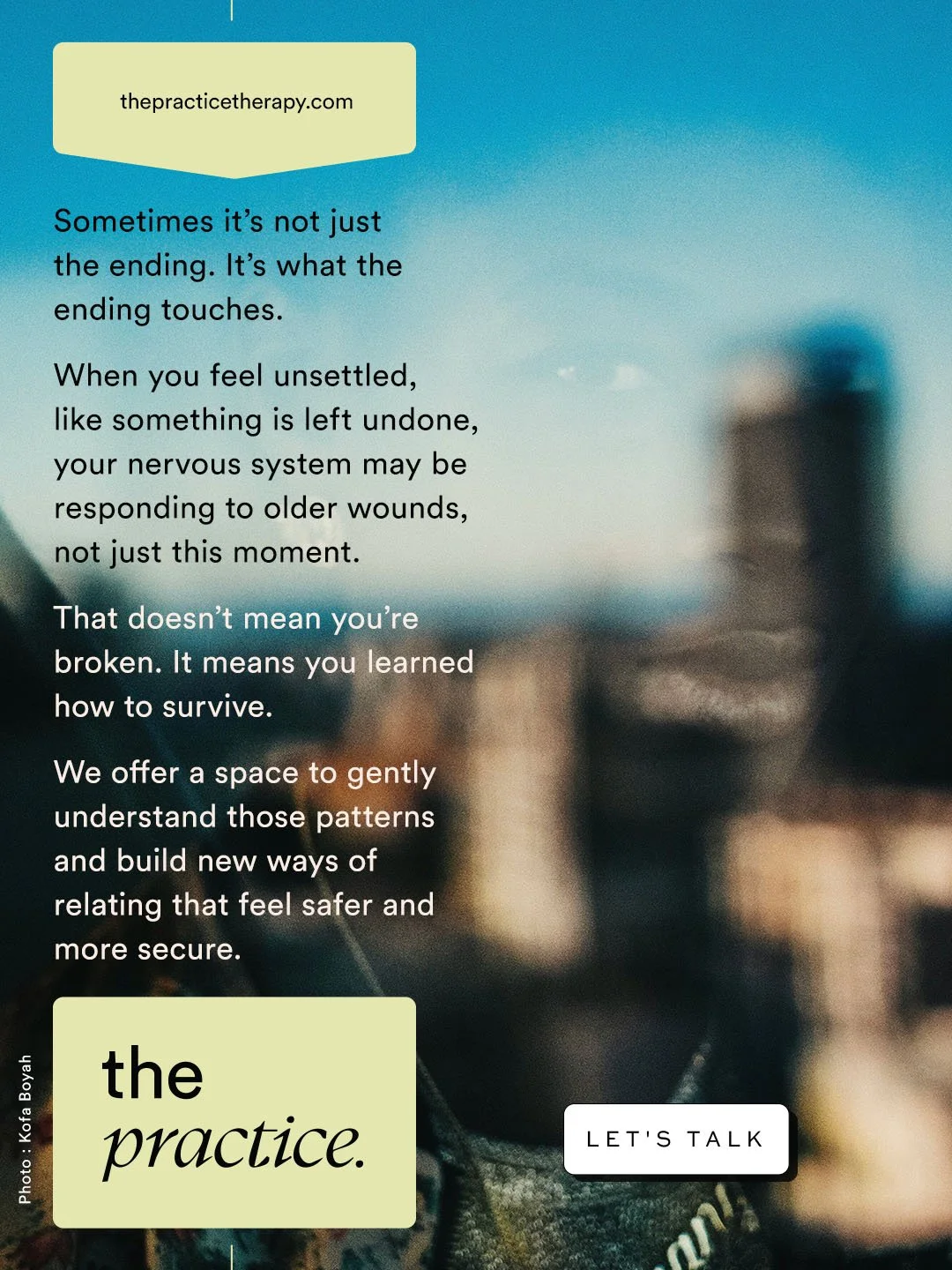 Endings can stir up more than we expect.
Sometimes what feels &ldquo;left undone&rdquo; isn&rsquo;t about the present moment &mdash; it&rsquo;s about older patterns our nervous system learned long ago.

When we understand those patterns with curiosit