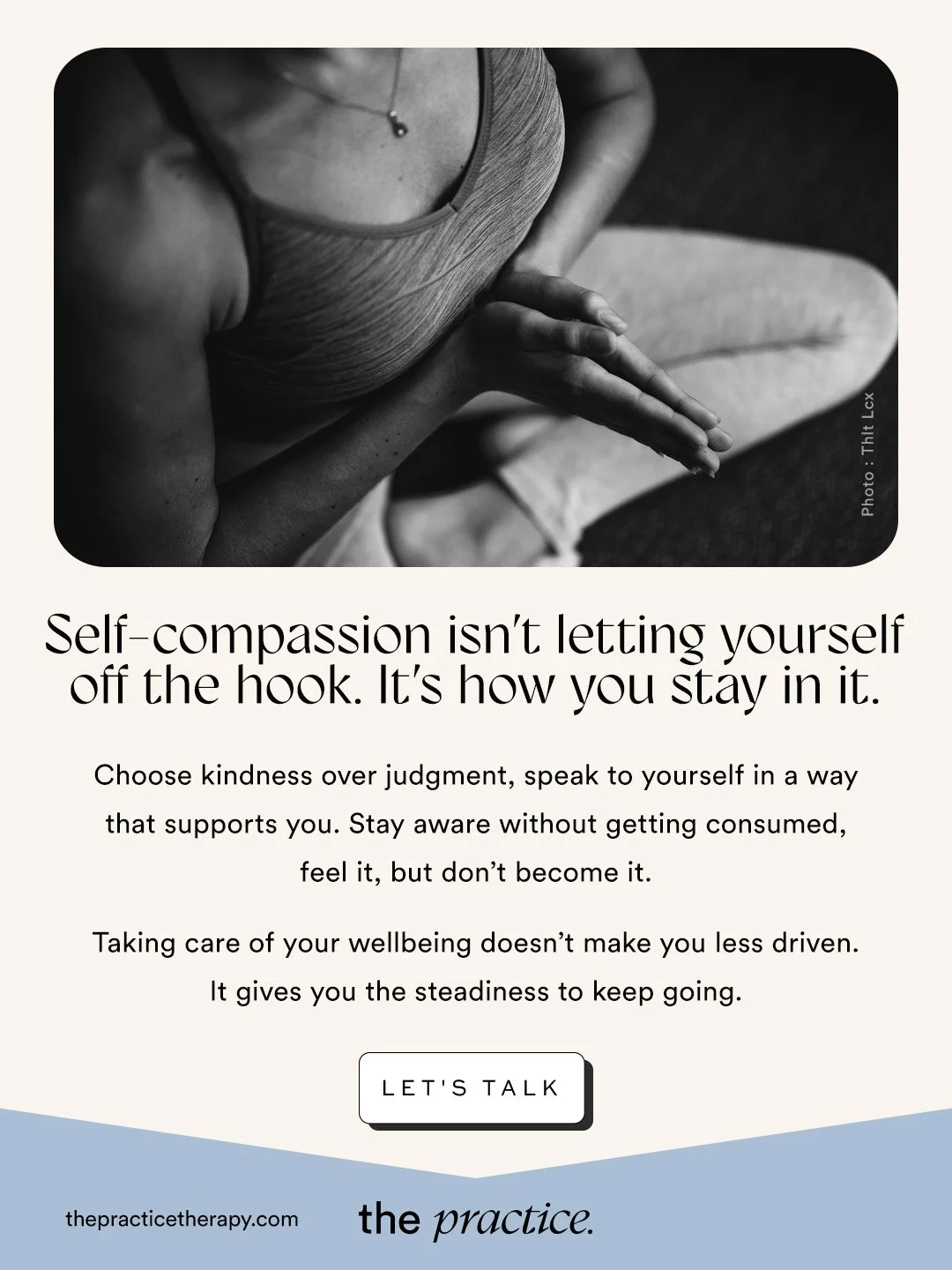 Self-compassion isn&rsquo;t about lowering the bar. It&rsquo;s about changing how you meet yourself along the way.

It can look like:
&bull; Kindness over judgment, noticing the way you speak to yourself and choosing something more supportive

&bull;