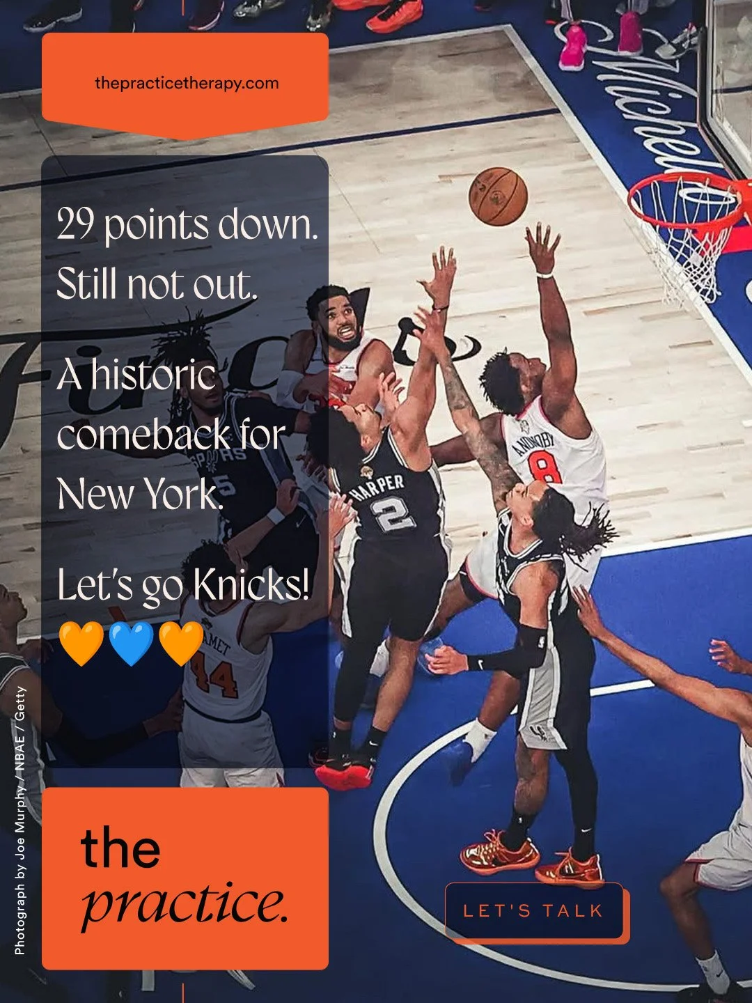 Last night was a reminder that the moment you&rsquo;re in doesn&rsquo;t always determine how the story ends.

Down 29 points, the Knicks kept playing, completed the largest comeback in NBA Finals history and walked away with a 107&ndash;106 Game 4 vi