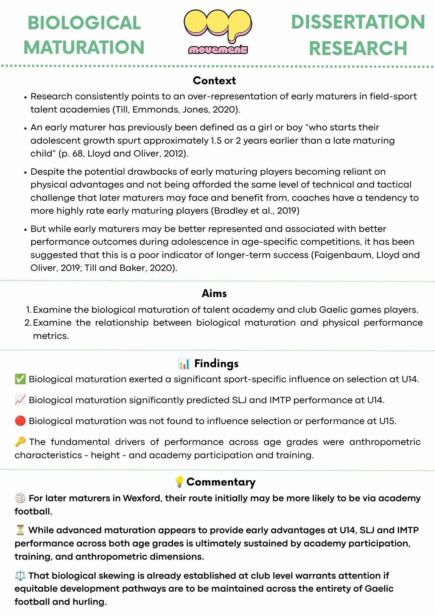 Dissertation Research: Biological Maturation, Talent Selection, and Physical Performance in Gaelic Games