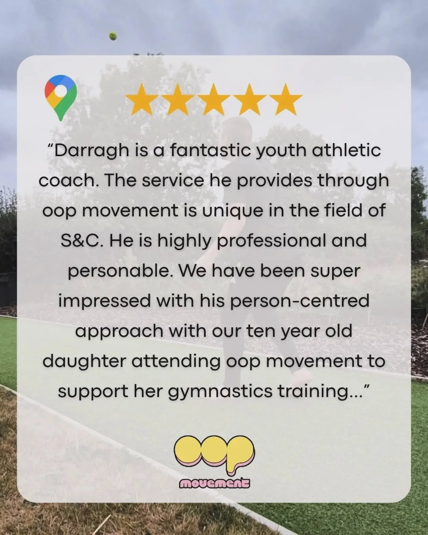 Thanks so much, Claire! 🙌

Such a nice review on our strength and movement consultations service. 

🤸&zwj;♀️

/ 

"Darragh is a fantastic youth athletic coach. The service he provides through oop movement is unique in the field of S&amp;C. He 