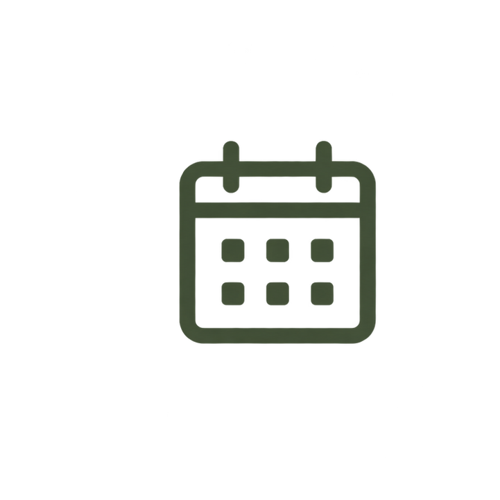 Icon of a calendar with a yellow highlight on the top bar and seven squares representing days in a grid.