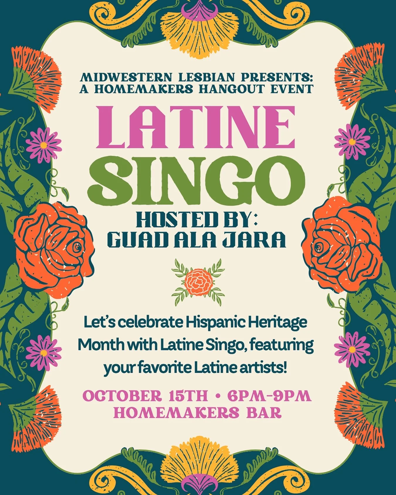 Celebrate the end of Hispanic Heritage Month with us and @guad.ala.jara for Latine Singo! It&rsquo;s bingo, but with music, featuring some of your favorite Latine artists!
Get there at 6pm to get a seat and enjoy happy hour, singo starts at 7pm! All 