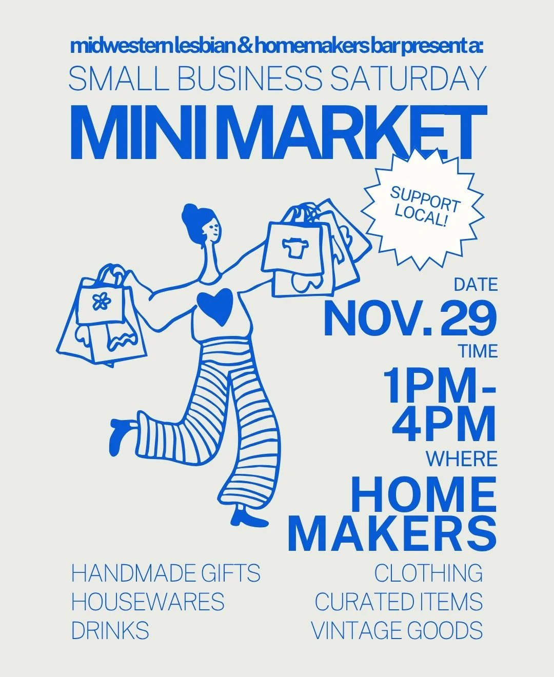 Join us at HomeMakers Bar for a Mini Market! Highlighting local small businesses around Cincinnati! Support local and shop through vintage clothing, curated items, artwork, reworked pieces, coffee and more!
Vendors:
@crystalprophecyvintage 
@reworked