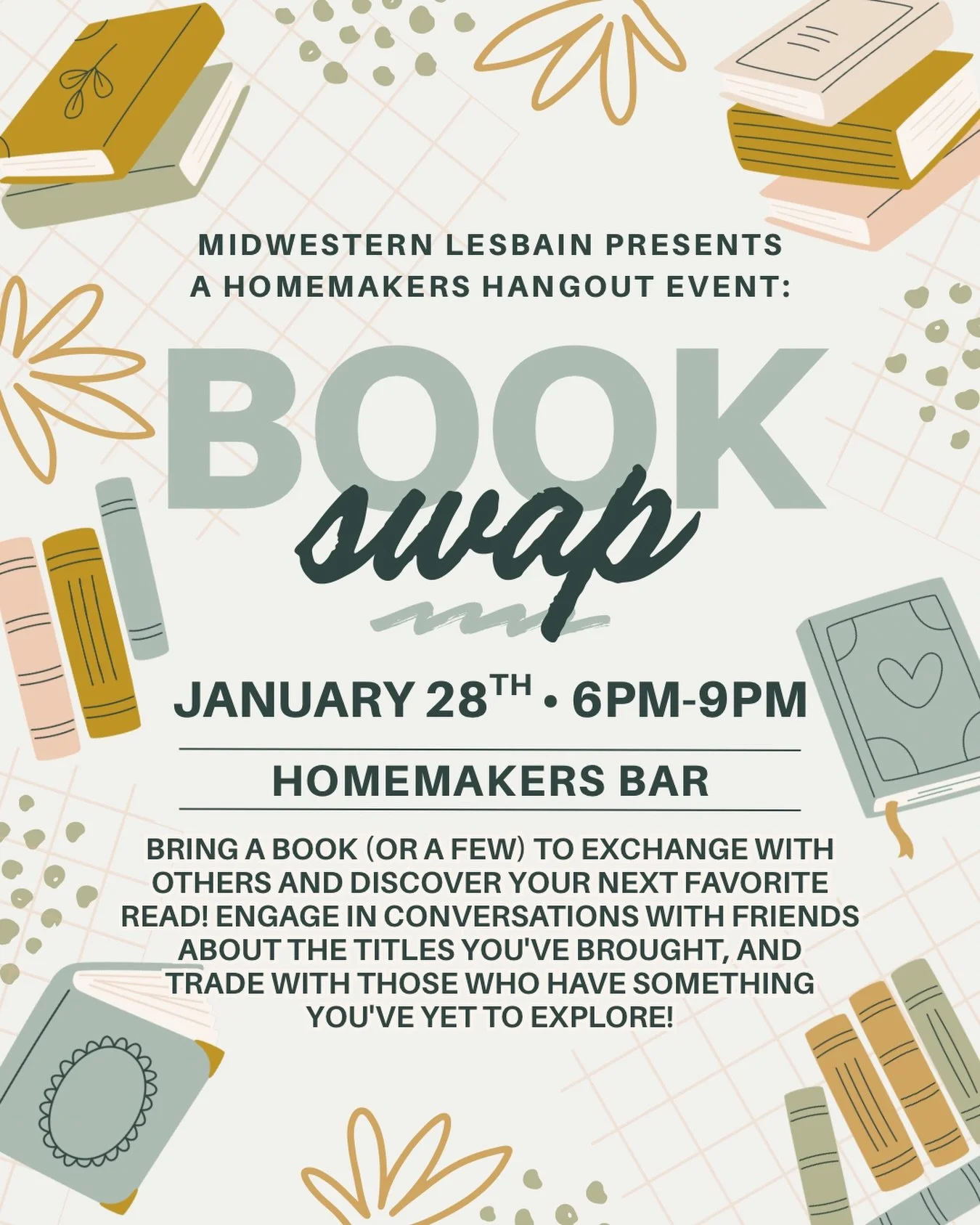 join us on wednesday for a book swap at homemakers bar starting at 6pm! 📖

#lgbtq #cincinnati #book #reading