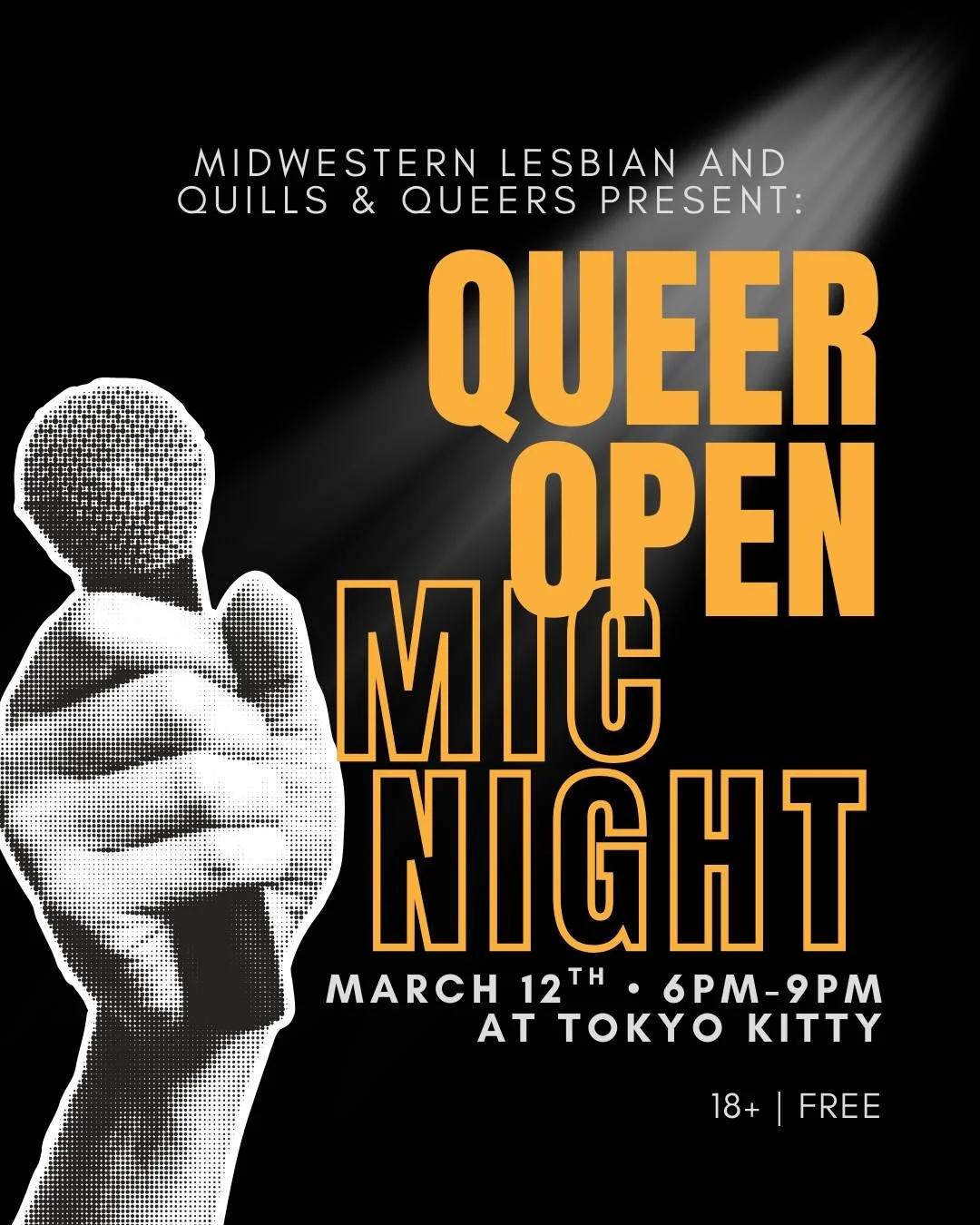Get ready for a night of creativity and community at our Queer Open Mic Night! 🎤

Join us and Quills &amp; Queers on Thursday, March 12th at Tokyo Kitty for a vibrant evening showcasing the incredible talent of the local queer community and allies. 