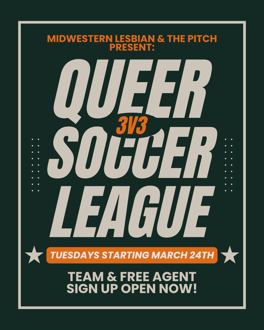 Our Queer 3v3 Soccer League is back at @thepitchcincy ! ⚽️ Join us on Tuesdays, starting March 24th for a Queer 3v3 Soccer League! Join as a team or as a free agent. Members of the LGBTQIA+ community and allies are welcome to join, sign ups are open 