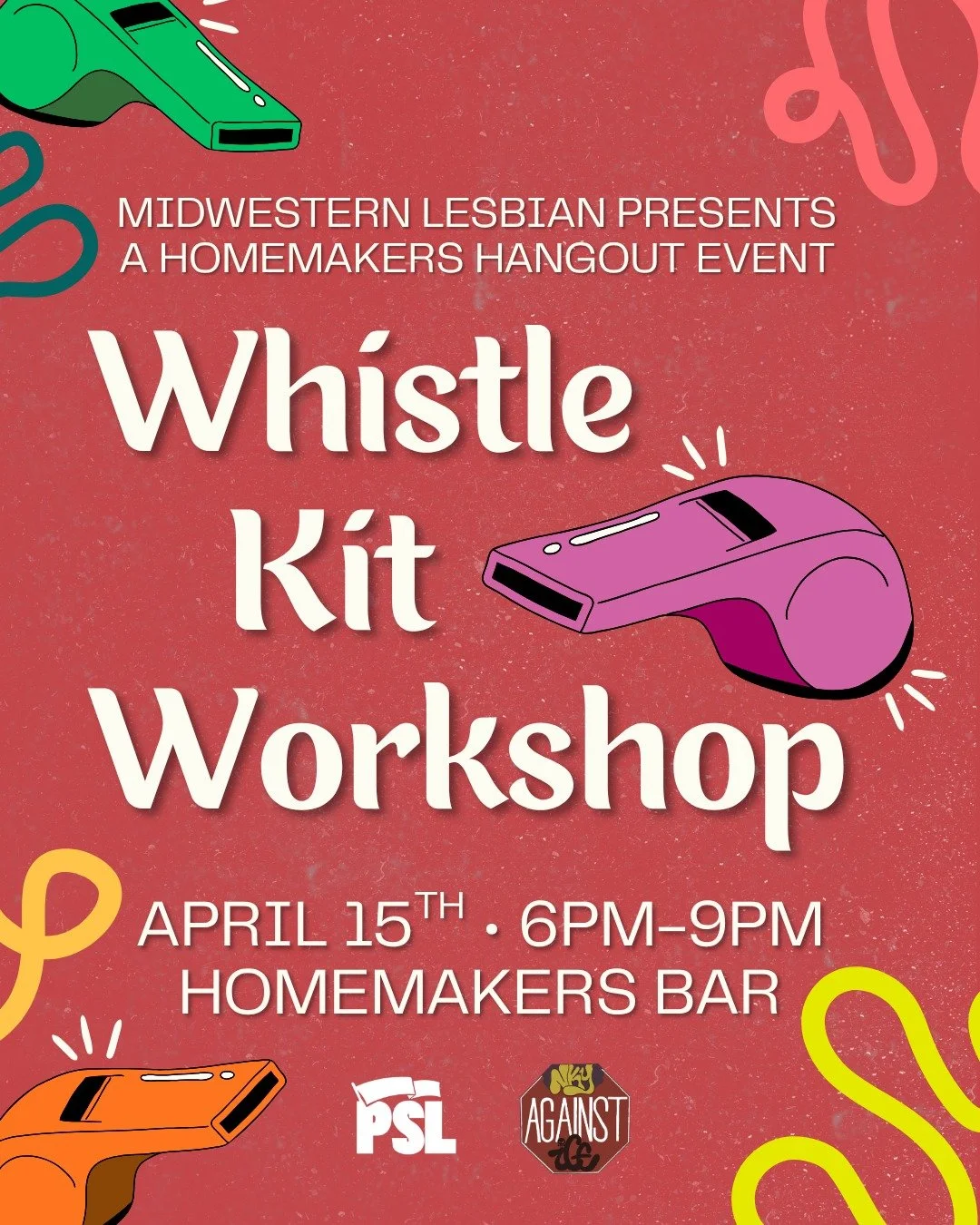 Join us with @psl.cincinnati and @nkyagainstice for a Whistle Kit Workshop to assemble whistle kits at HomeMakers Bar on April 15th starting at 6pm. Learn how communities use whistles to alert each other when ICE or federal agents are nearby. 

You c