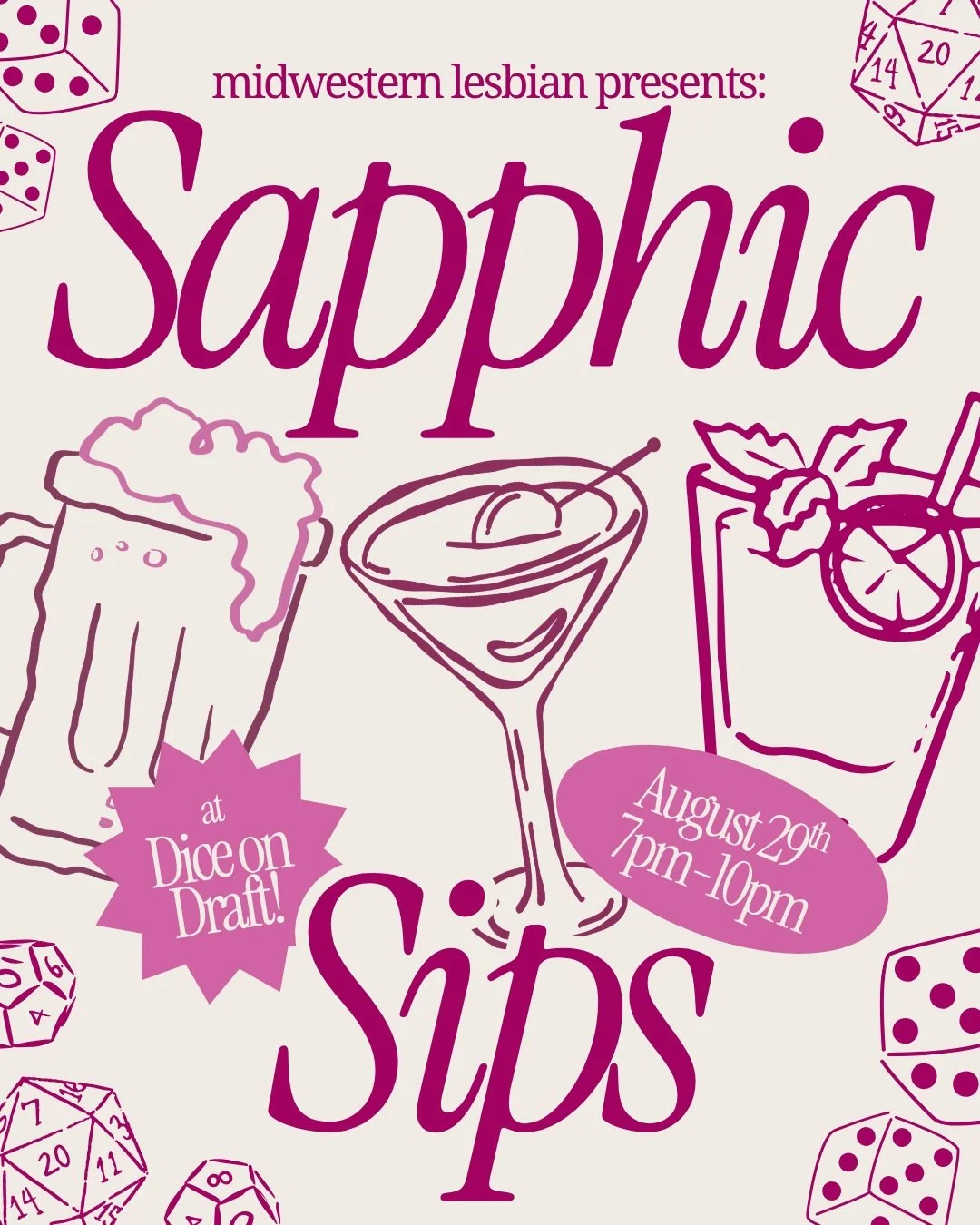 get ready to play some games, enjoy craft cocktails or beer and be in community for Sapphic Sips!! join us on august 29th from 7pm-10pm at @diceondraft in covington! 🎲🍻

What does &ldquo;sapphic&rdquo; mean? An umbrella term for women and gender no