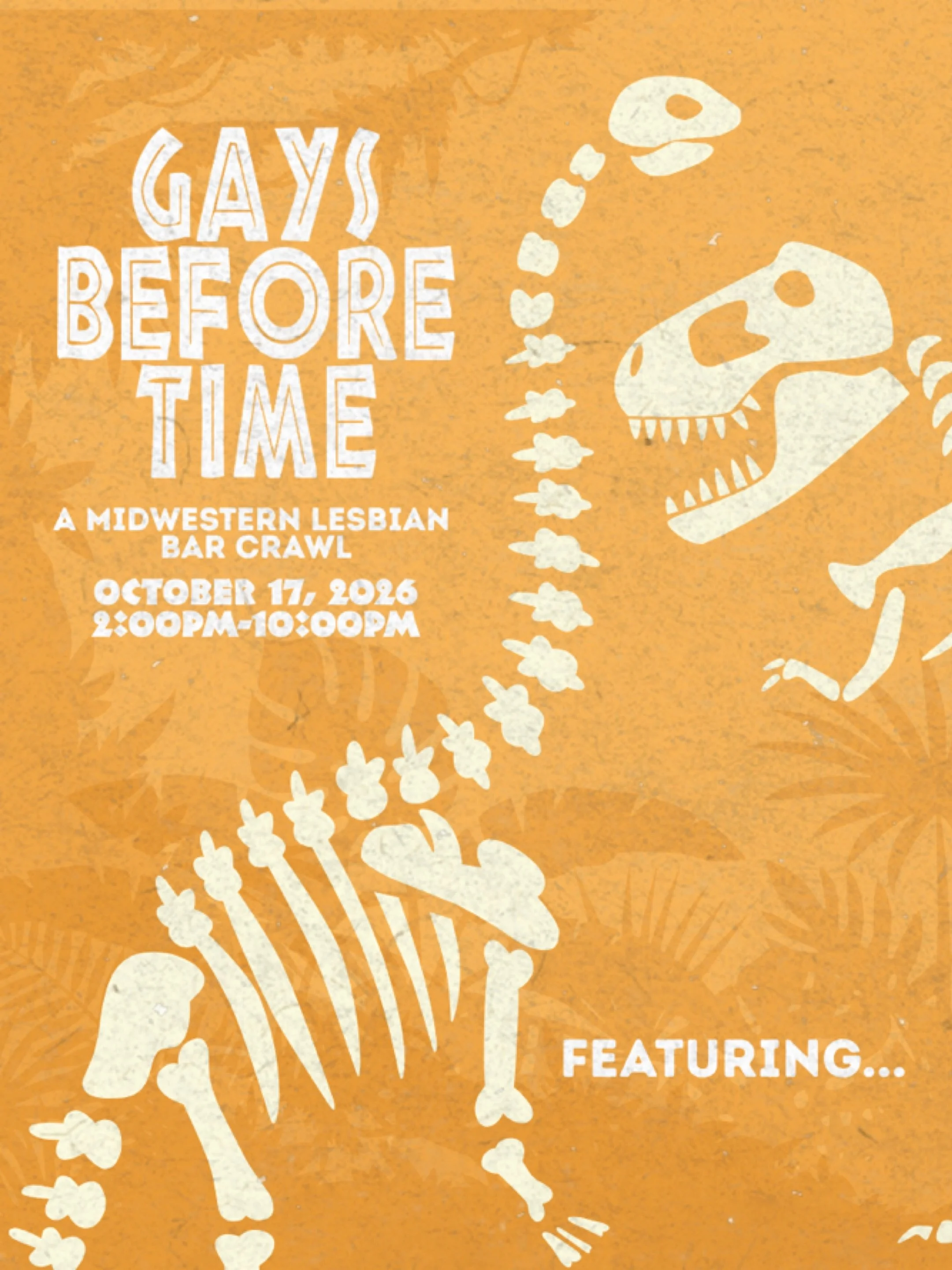We are one month away from our 3rd Halloween bar crawl: Gays Before Time!! There are 5 different stops to venture to throughout Covington, each with their own drink specials, photo ops, and exciting pop ups! 

Halloween costumes are highly encouraged