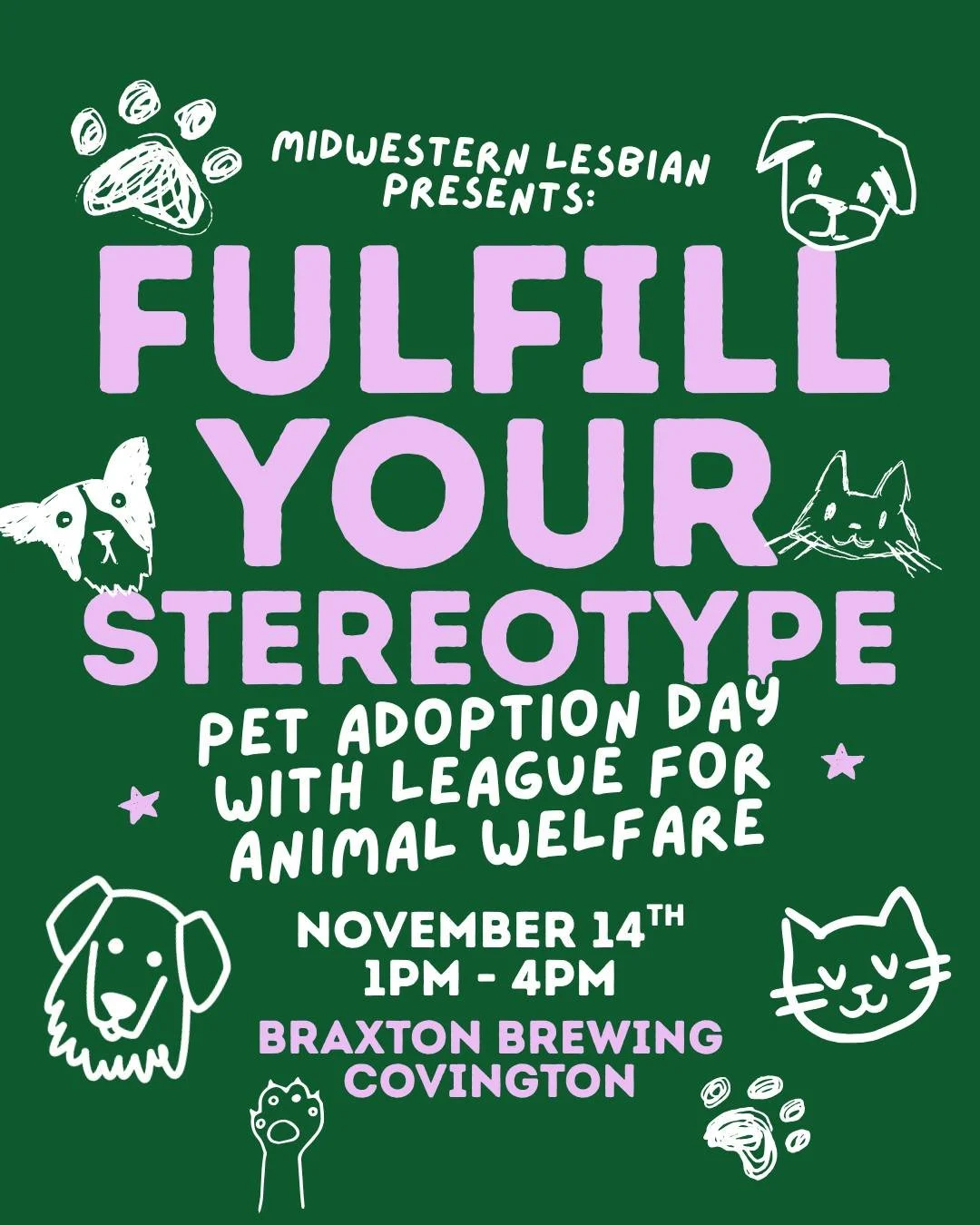 Did you know that LGBTQ+ people are more likely to own a pet? 🐶🐱
While that's a fact, there are many stereotypes that surround queer people and the pets they own! 🐈&zwj;⬛ So, Fulfill Your Stereotype with Midwestern Lesbian and League for Animal We