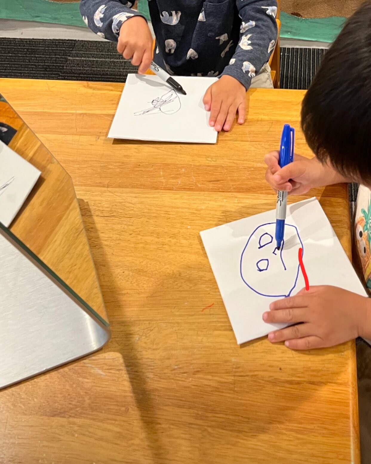 In these Tinker project provocations, we have both Owl &amp; Duck classes engaging in self-portrait making. The intention behind these projects was influenced by fine motor and self awareness building. By building the children&rsquo;s body awareness,