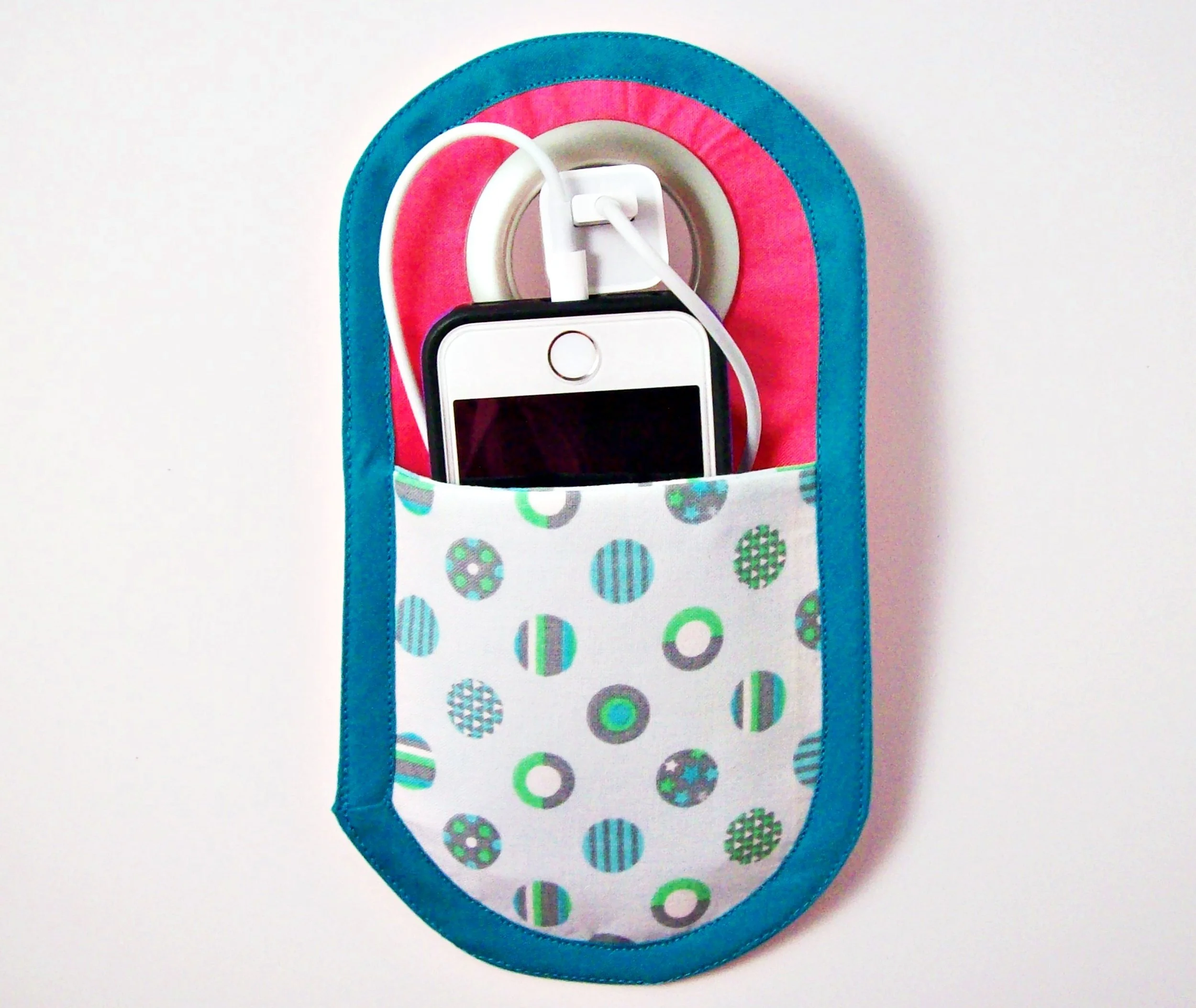 Coral and Teal Aqua Bubble Print Cell Phone Charger Holder