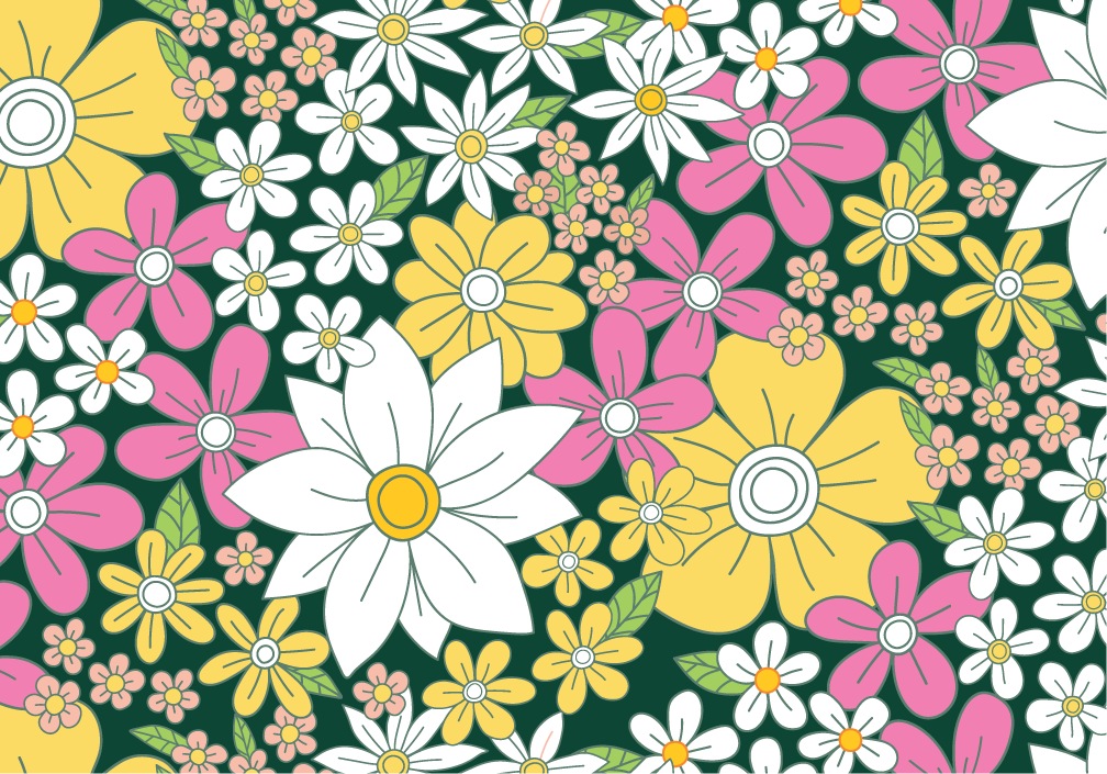 Layered Flowers on Dark Green