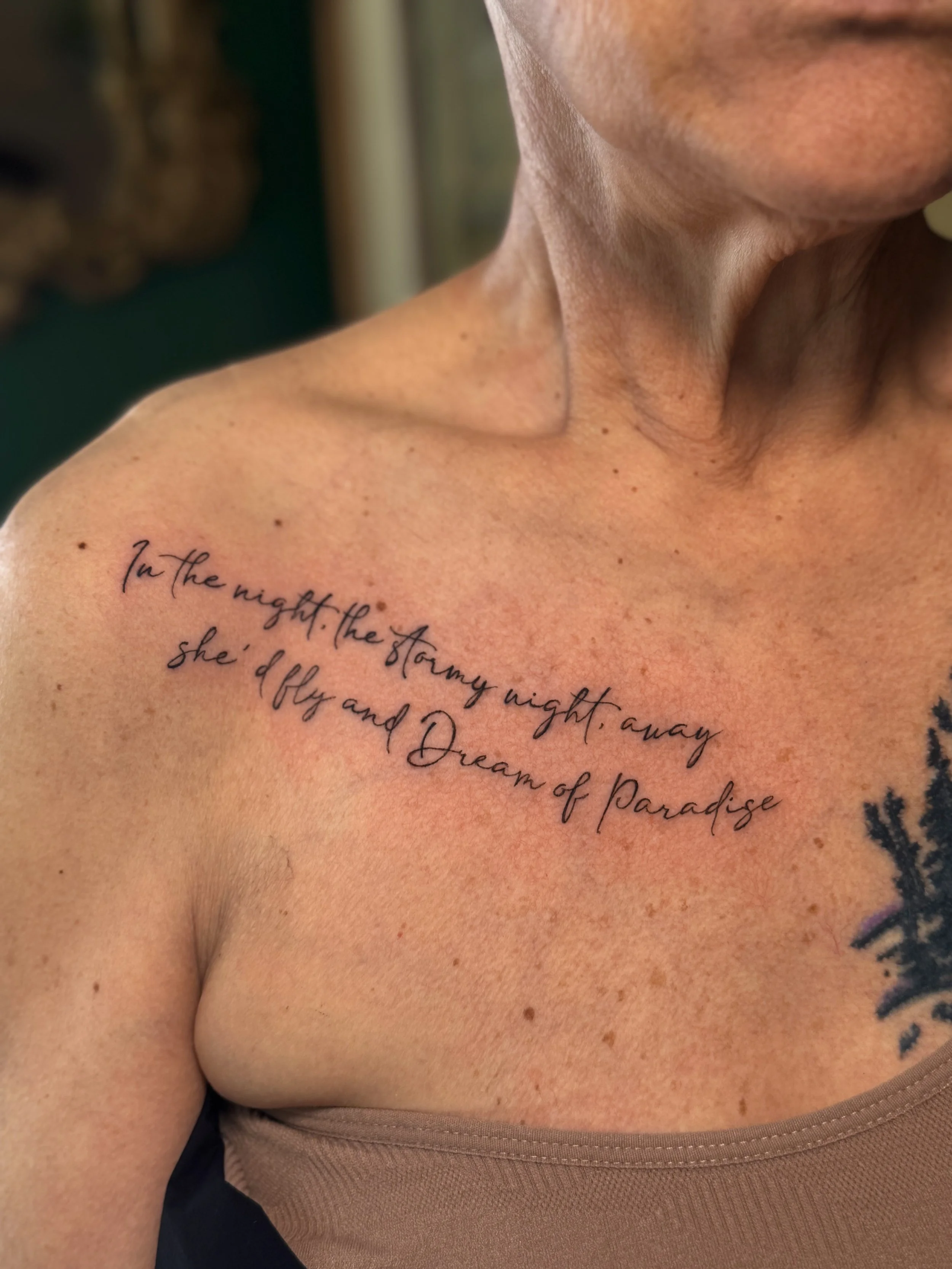 Fineline tattoo by Ellie Rod | Bohemian Social club tattoo | Hudson, MA