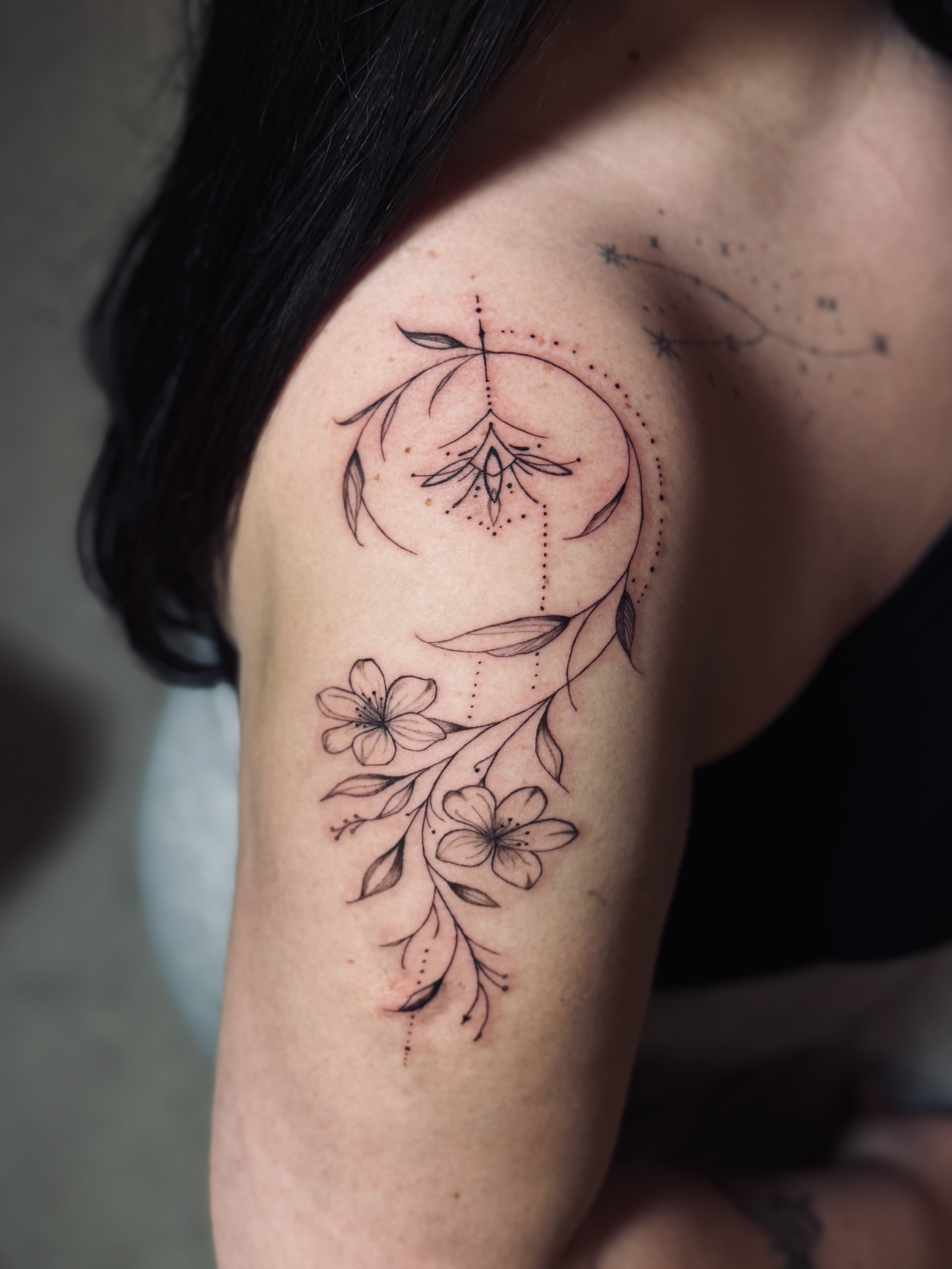 Fineline tattoo by Ellie Rod | Bohemian Social club tattoo | Hudson, MA