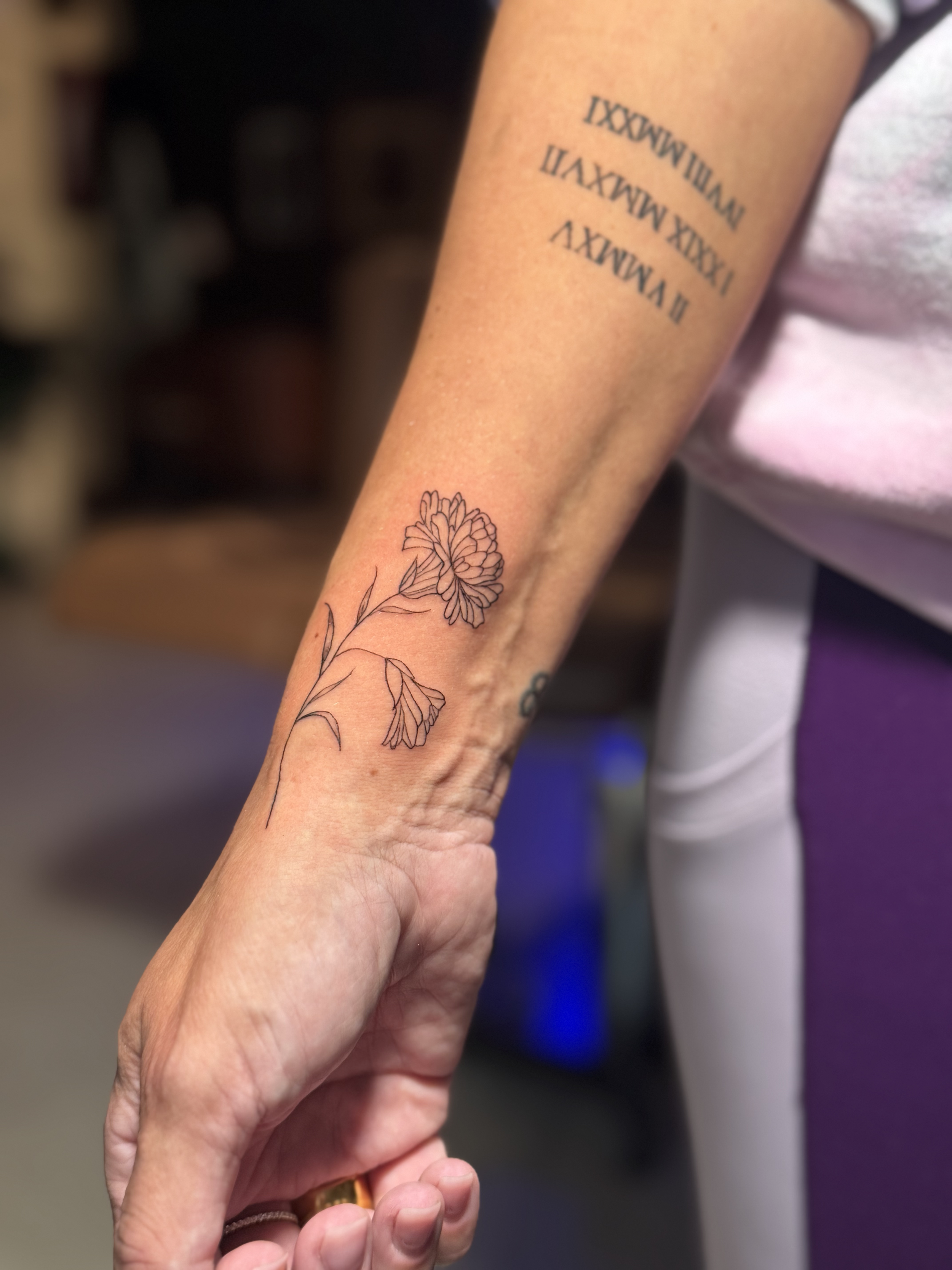 Fineline tattoo by Ellie Rod | Bohemian Social club tattoo | Hudson, MA
