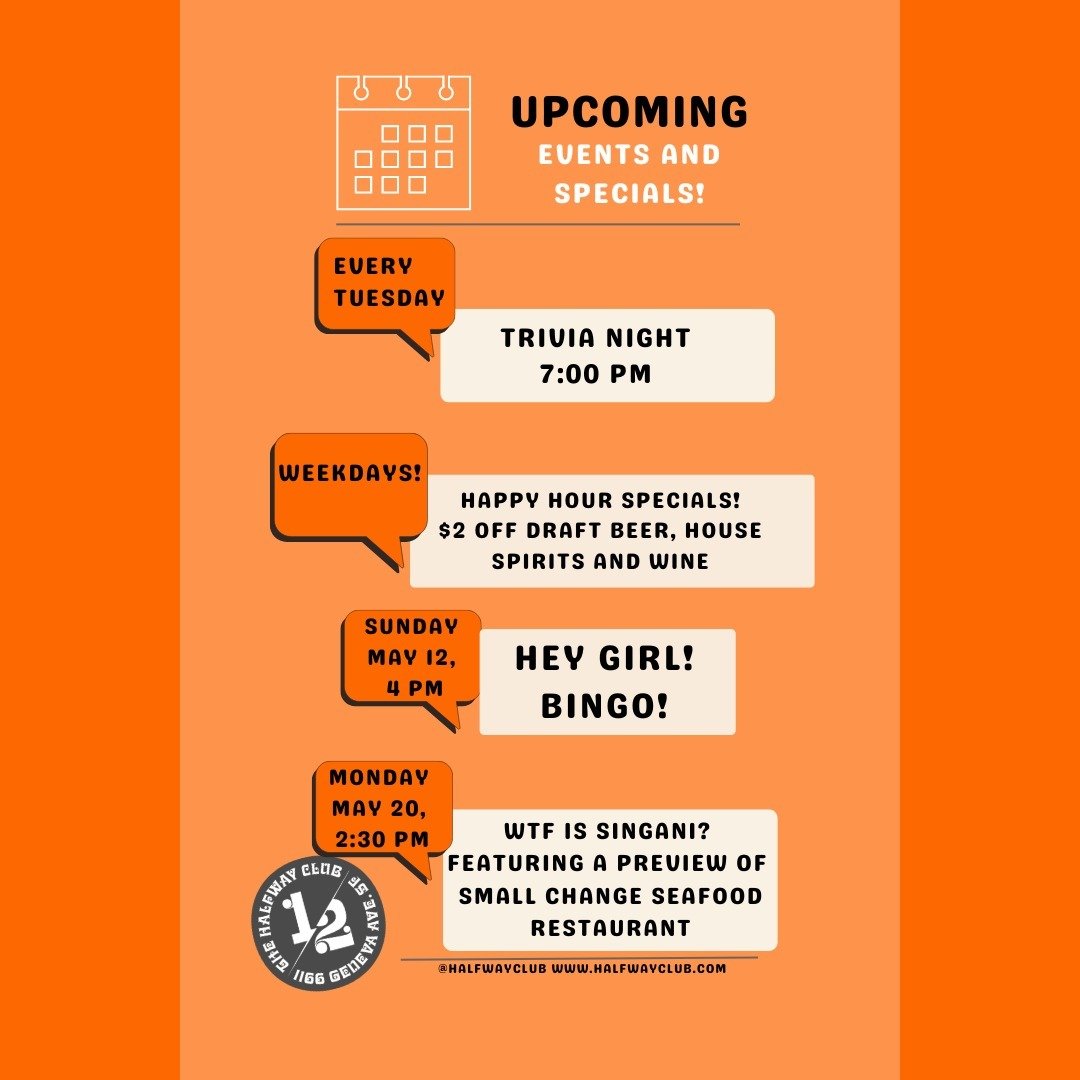 Lots of fun events coming up at The Halfway Club!

#heygirlhey #stampedbyshelix #singani #thehalfwayclub #excelsior #tuesdaytrivia #happyhour