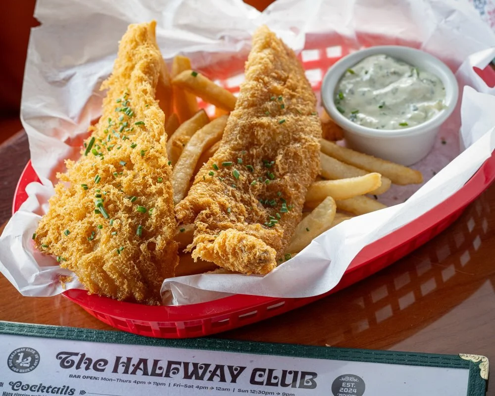 Fish and chips are back at The Halfway Club! 

Fresh cod is battered, deep fried and served with a tarragon tartar sauce and fries. This rendition is different than the last fish and chips we served (c&rsquo;mon people, that was over a year ago. Thin