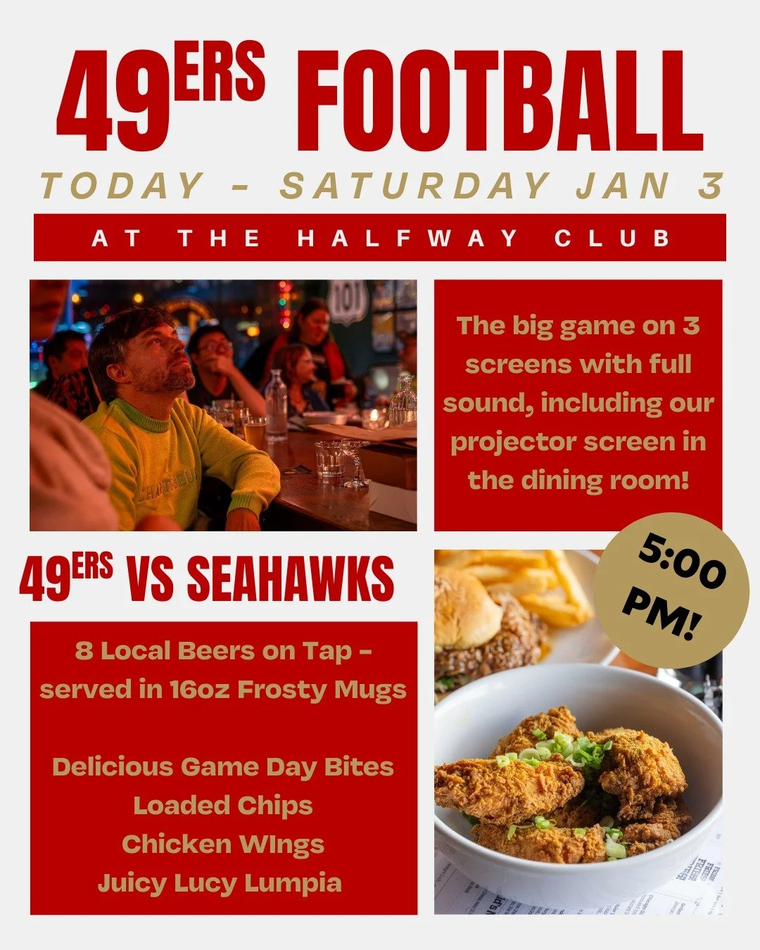 Tonight's the NIGHT! Sure, you could watch the game at home, but The Halfway Club has you covered with 100% more fun. Full sound for the duration of the game, a screen in every room (including the big boy in the back) and a cornucopia of delicious be
