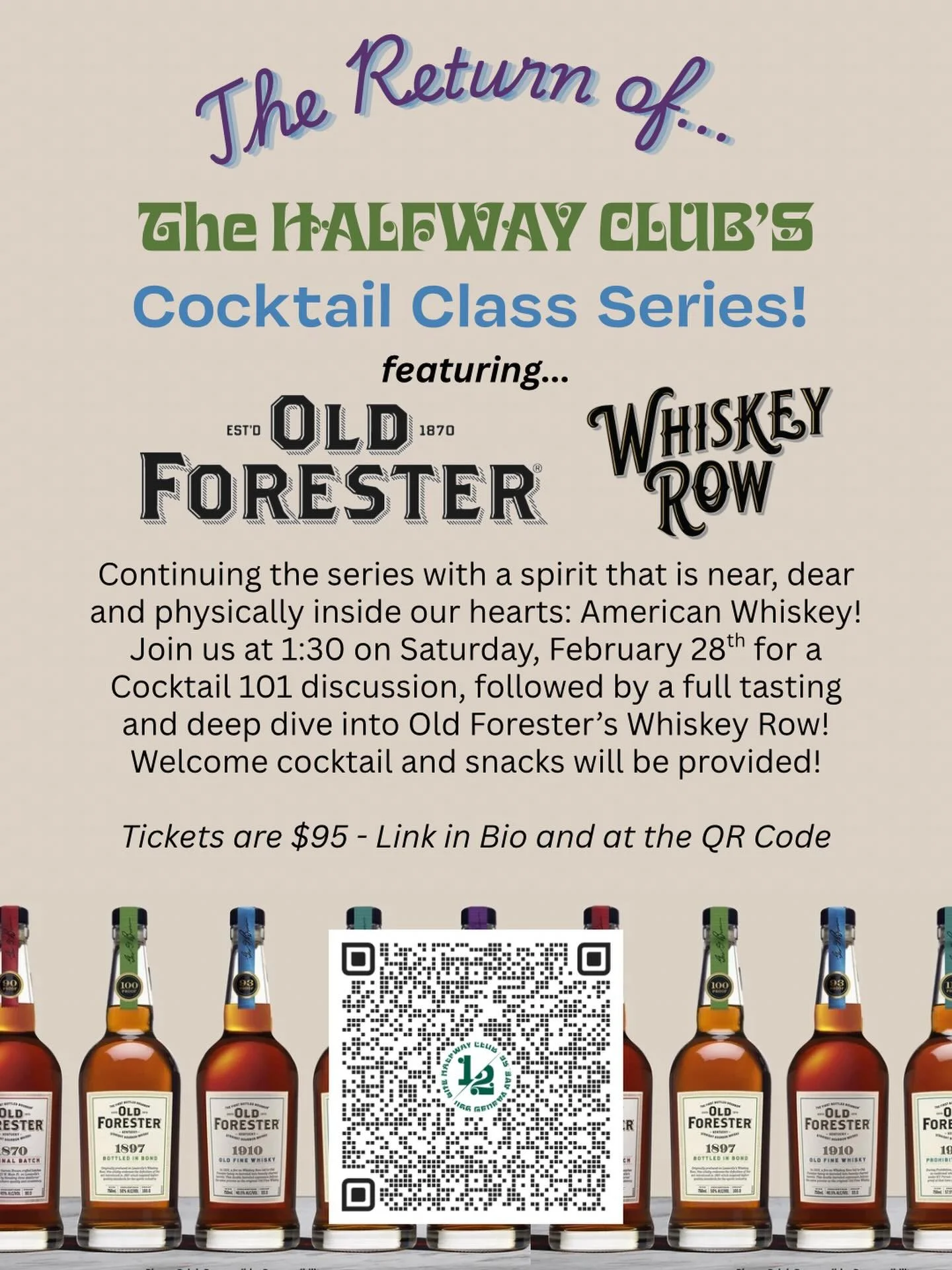 If you don&rsquo;t have plans tomorrow - or even if you do - cancel them! and come down to the Halfway Club for a fantastic tasting of Old Forester bourbons. Limited space still available!