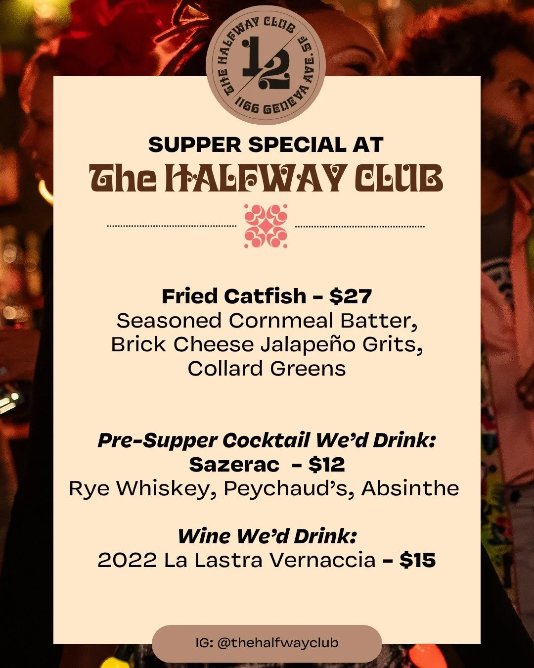 The Catfish Special returns!

It's perfect weather for a little Southern style dish - Fried Catfish in Seasoned Cornmeal, Brick Cheese Jalape&ntilde;o Grits and Collard Greens. 

Pair it with a Sazerac and dream of Louisiana.