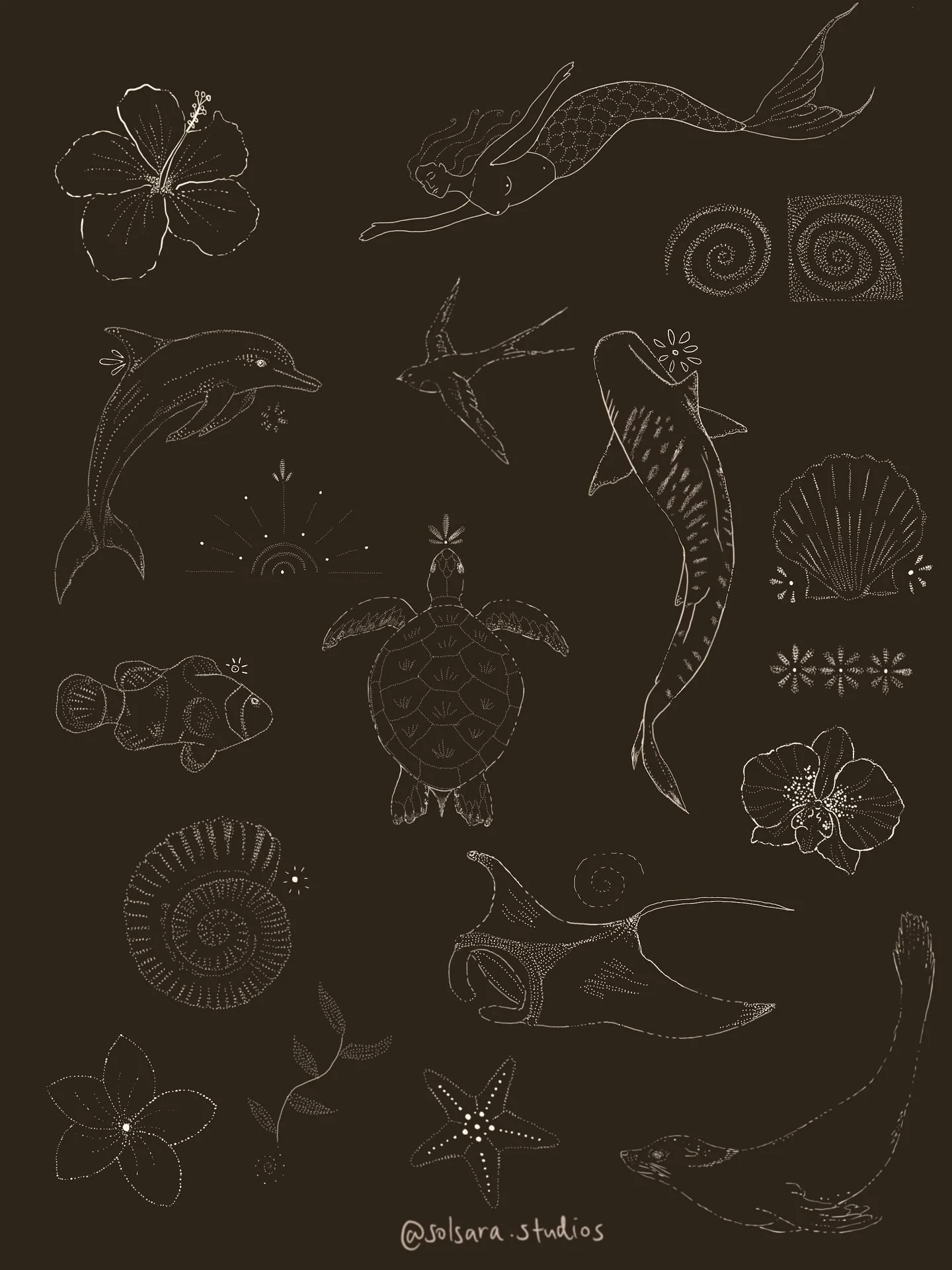 Hand poked ocean tattoo designs inspired by my recent trip to Hawaii! 🩵🌸🌺🌿🌅

They are also non-repeatable designs, message me to get a quote on each as priced individually. Discount available if you are wanting to get a couple of them as a bundl