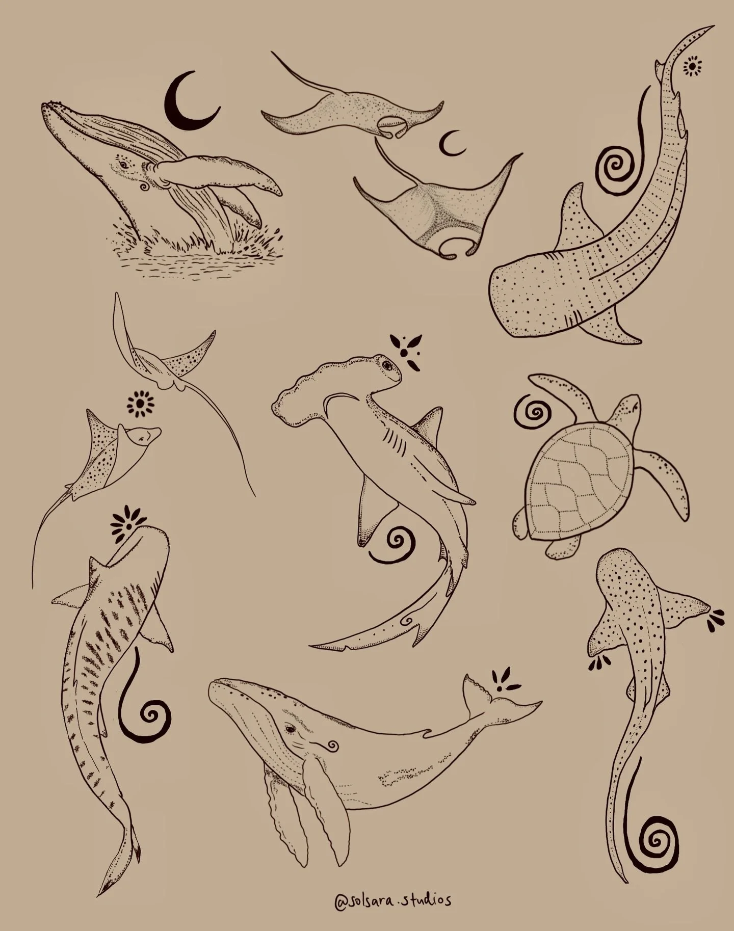 A simpler collection of marine life hand poke tattoo designs 🩵🐋🦈 each design intuitively created and entirely non-repeatable. 

These designs are available to secure for Autumn when bookings open next this Friday, 6pm ✨