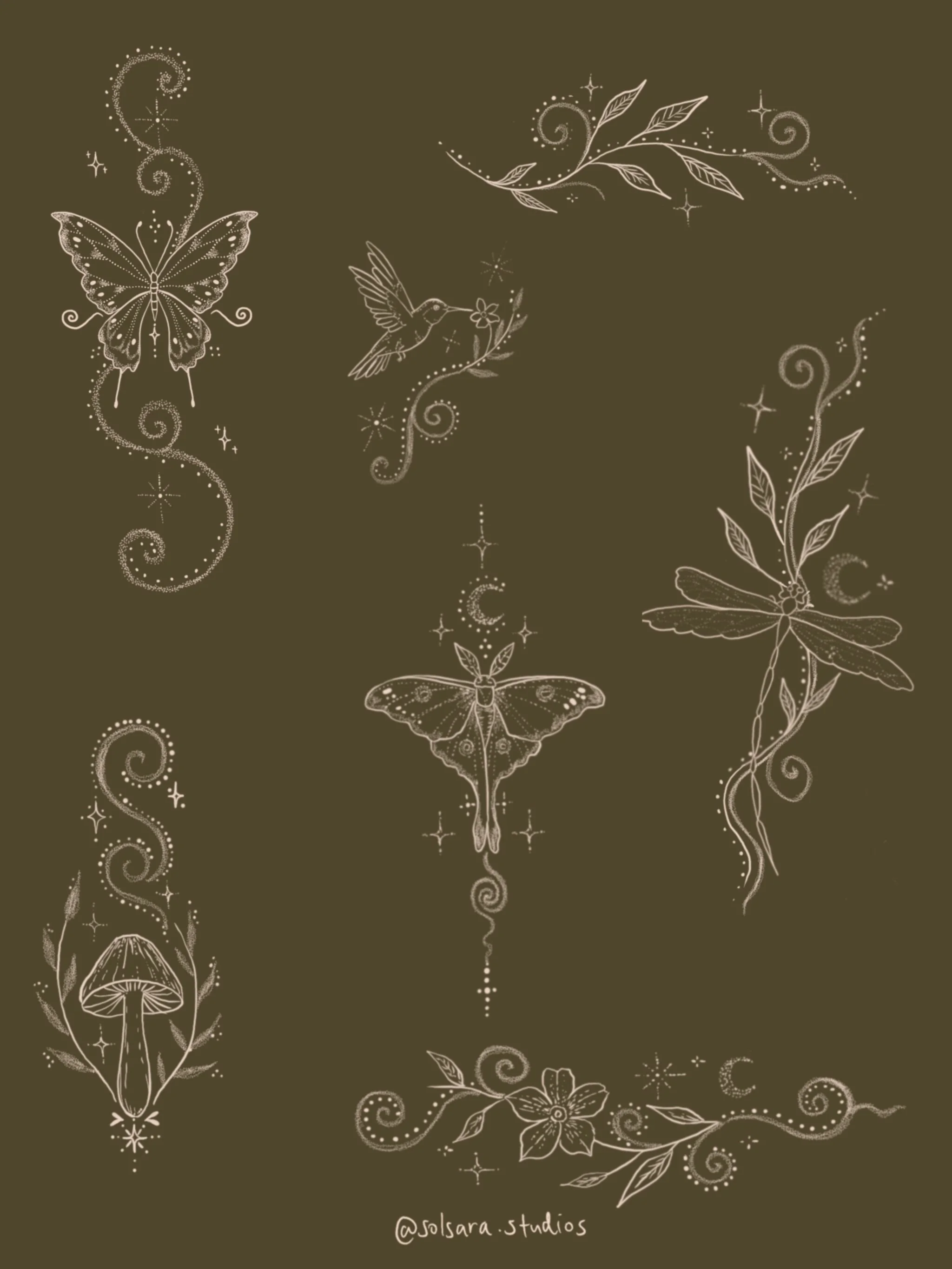 A little collection of earthly talismans 🌿
drawn for the soft souls, the wild hearts, the nature lovers and the ones who find magic in the in-between.

Butterflies for transformation.
Moths for intuition.
Hummingbird for resilience. 
Dragonflies for