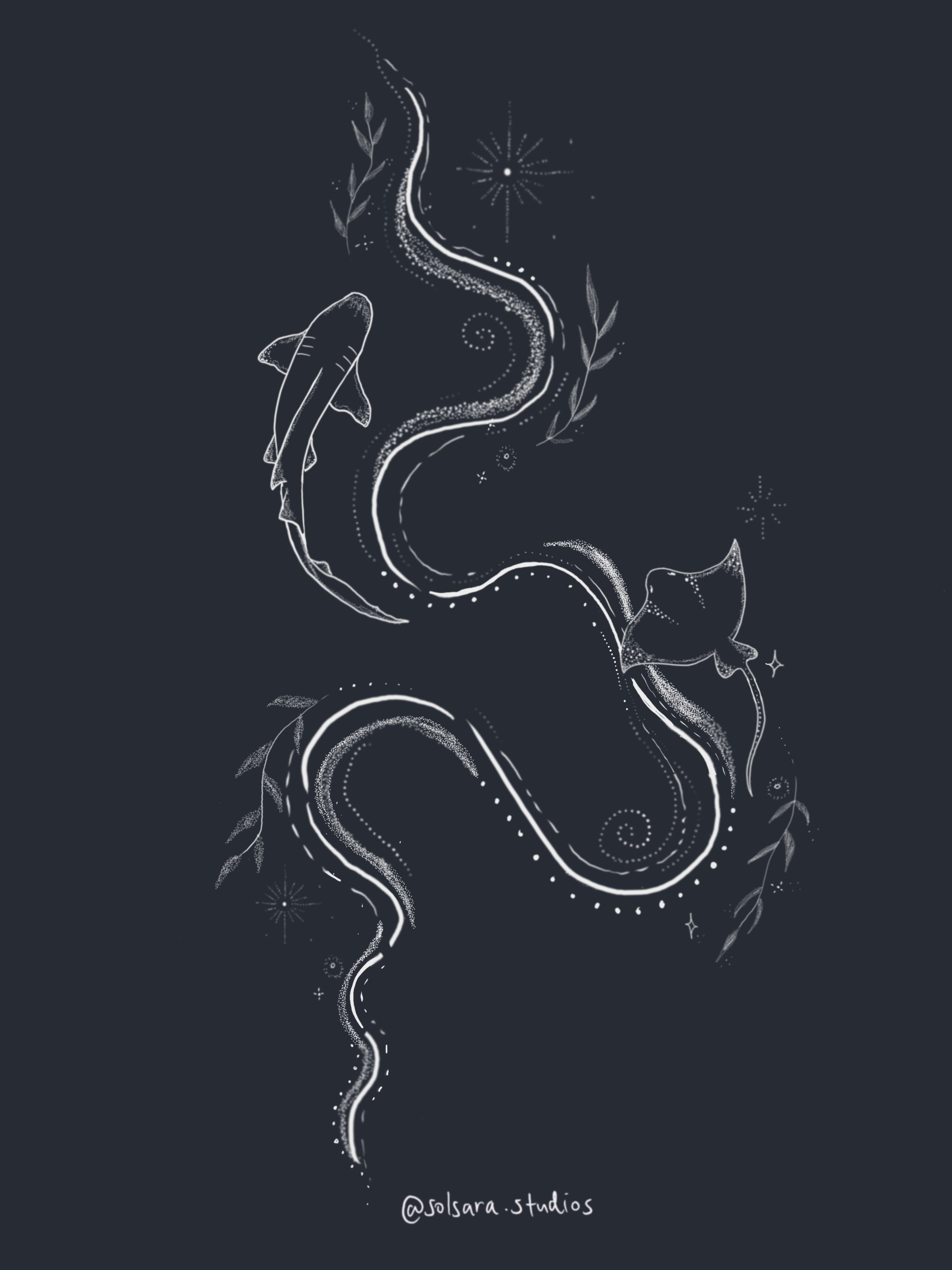 New ocean flow!! 🌊🌀

Two ocean guides: the ray and the shark, moving in rhythm with the oceans unseen currents. Symbolising the grace, trust and the surrender to life&rsquo;s deeper currents. 🤍

Honestly I&rsquo;m loving the evolution of my art pr