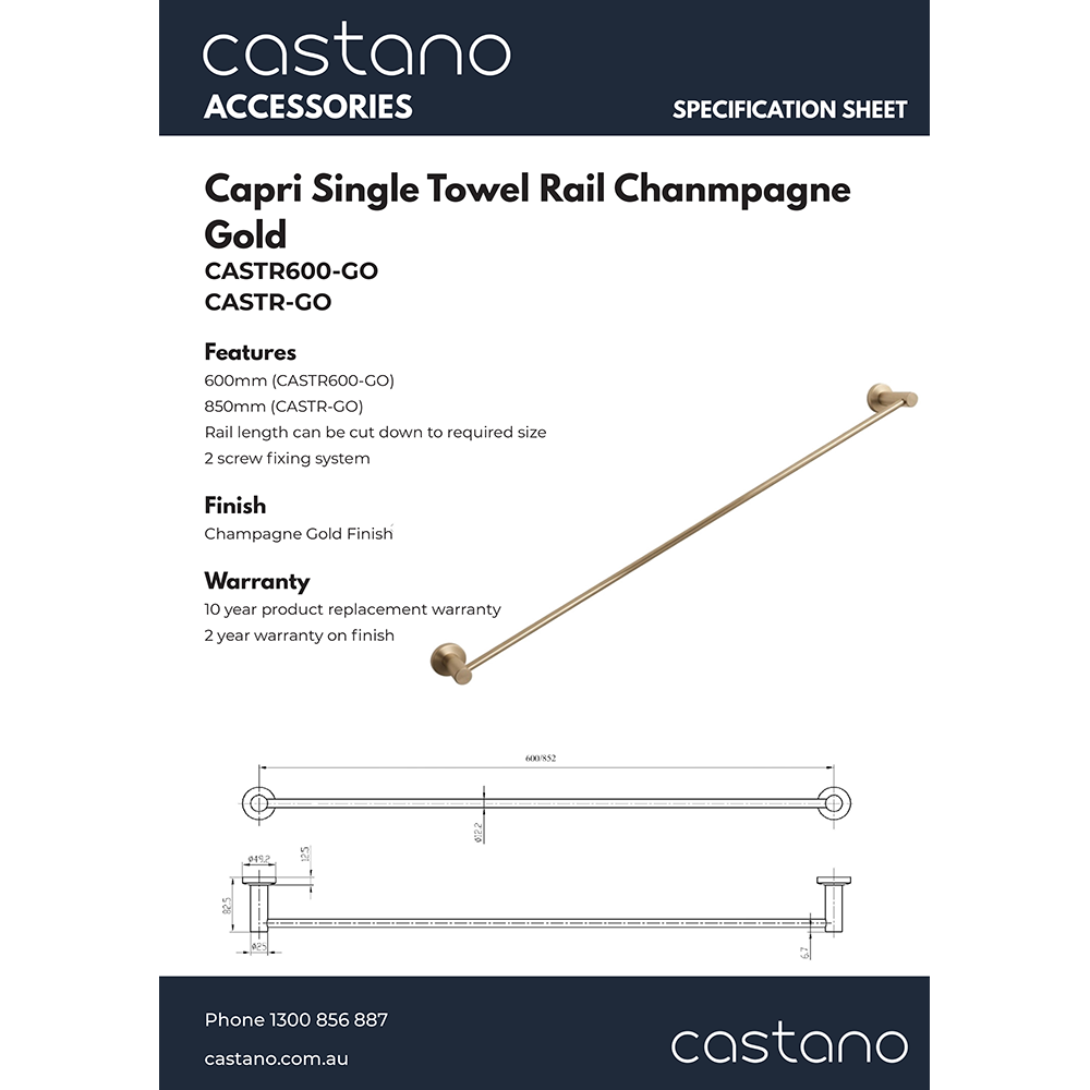 CASTR600-GO Capri 600mm Single Towel Rail Champagne Gold.png
